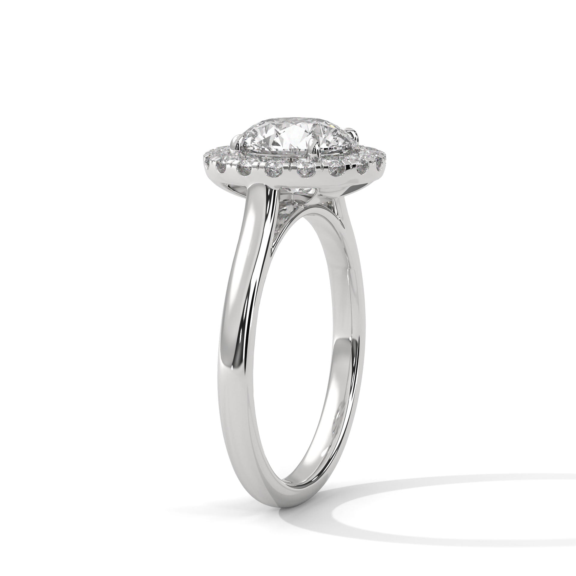 1–3 Carat RoundLab Grown Solitaire Diamond Halo Ring – Four Prong Setting in 18K Gold