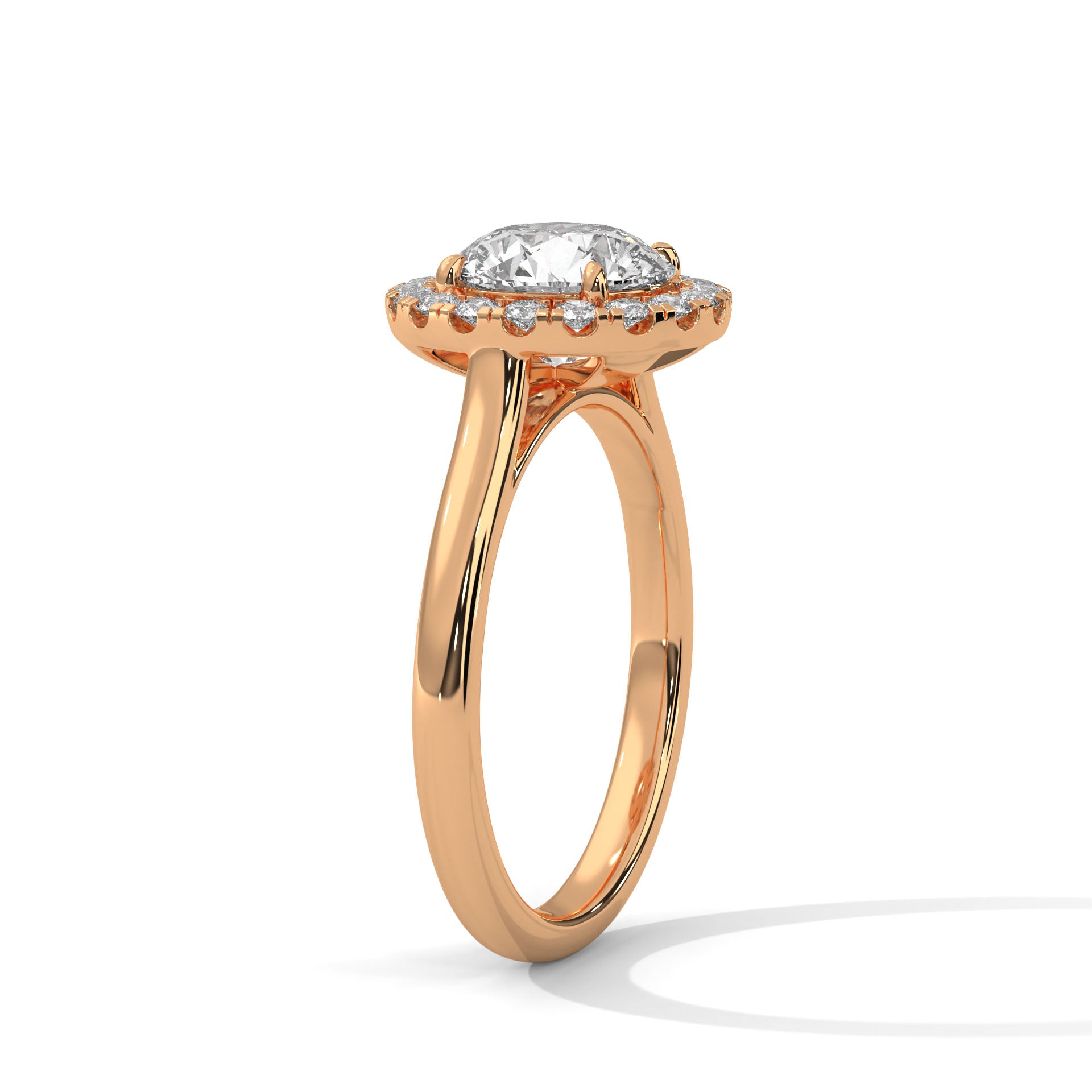 1–3 Carat RoundLab Grown Solitaire Diamond Halo Ring – Four Prong Setting in 18K Gold