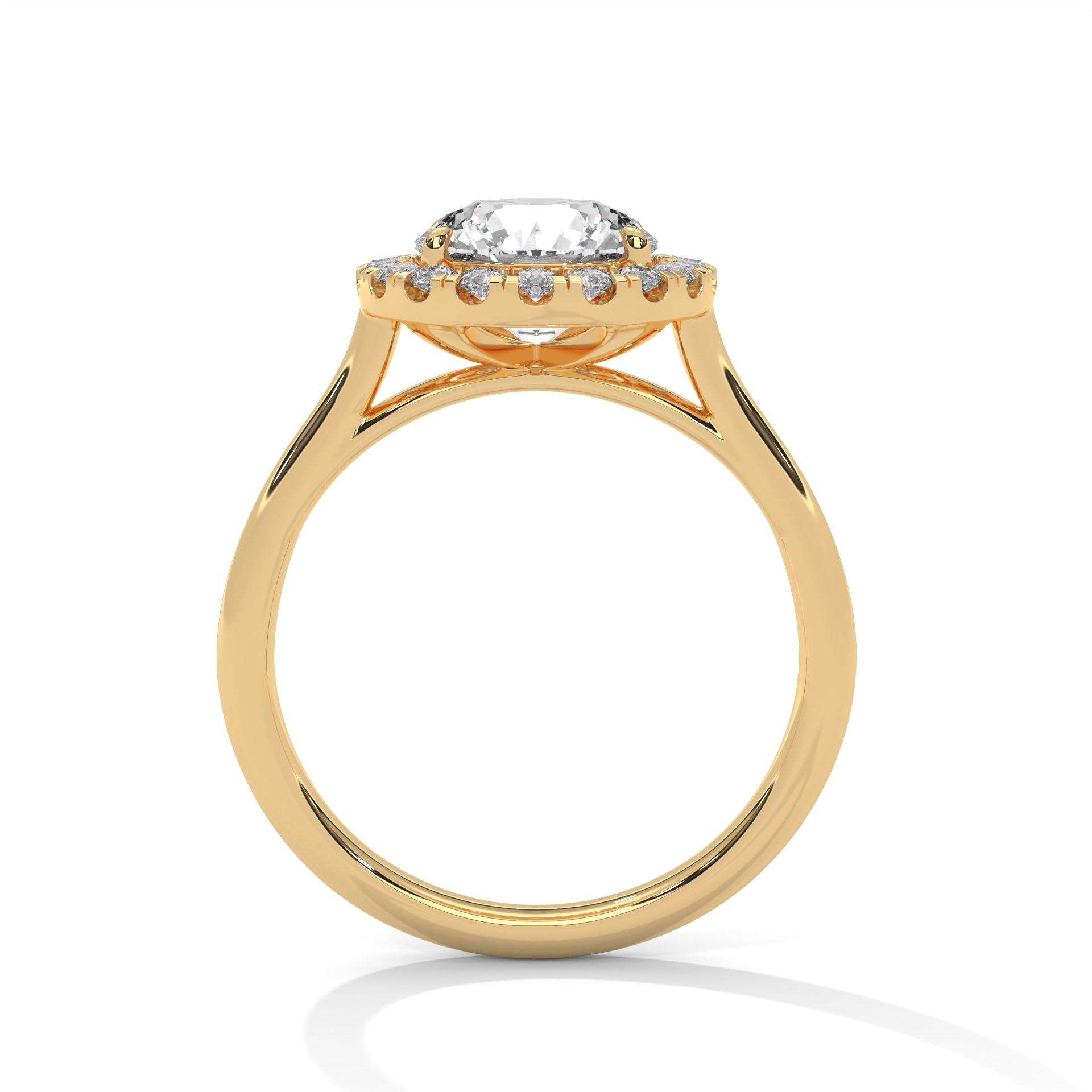 1–3 Carat RoundLab Grown Solitaire Diamond Halo Ring – Four Prong Setting in 18K Gold