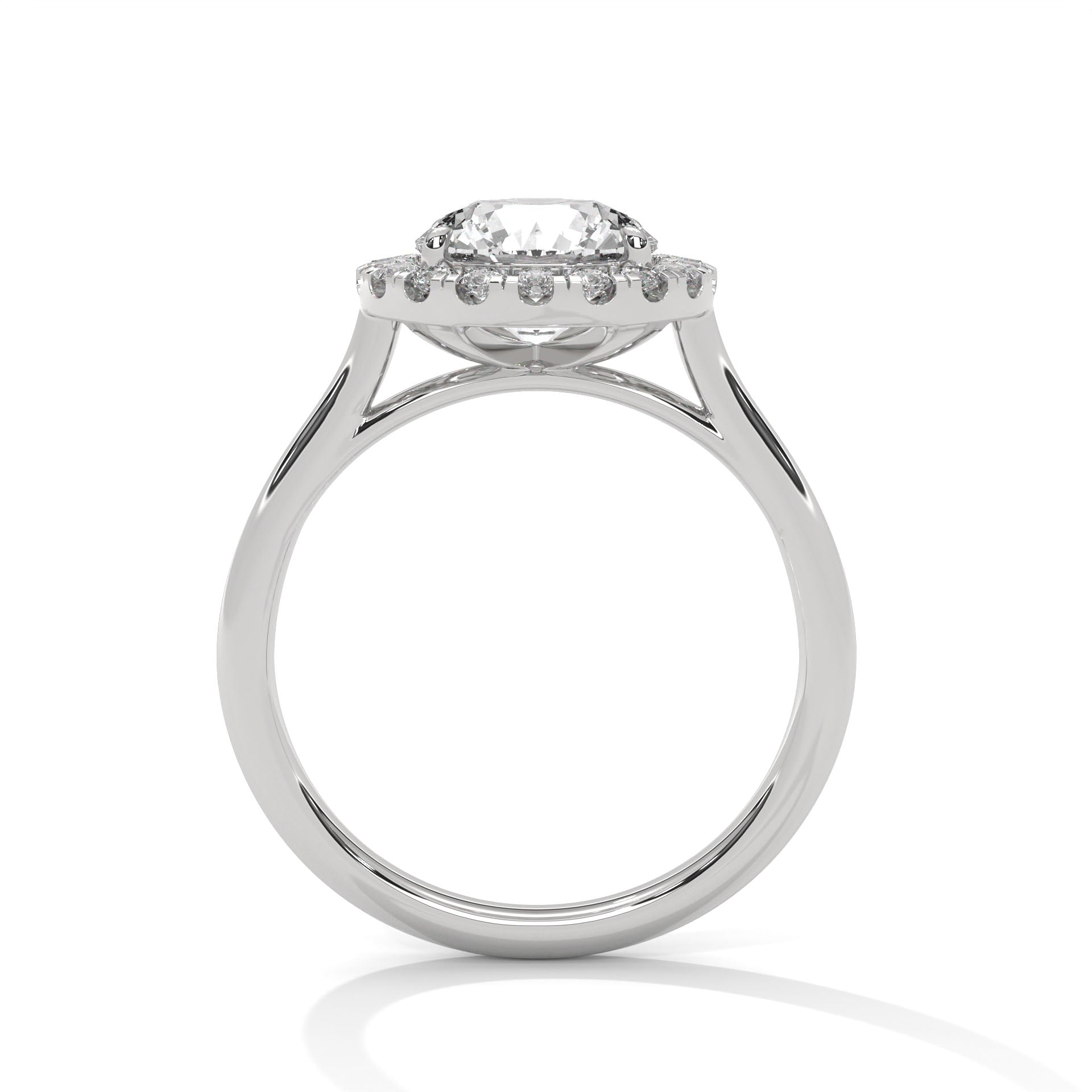 1–3 Carat RoundLab Grown Solitaire Diamond Halo Ring – Four Prong Setting in 18K Gold