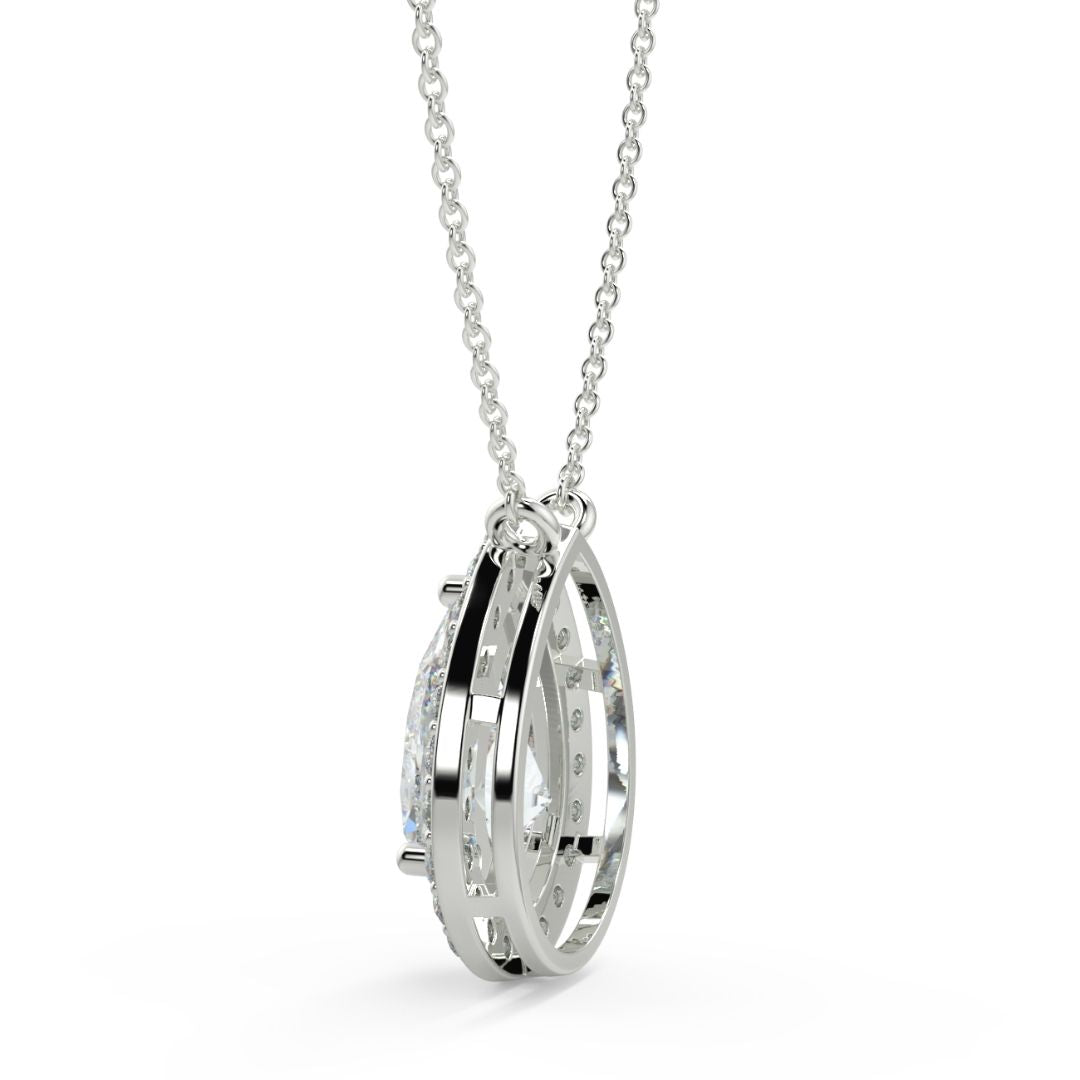 Pear-Shaped 3ct Lab-Grown Solitaire Halo Diamond Pendant