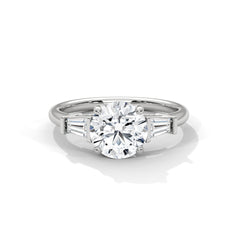 Round Brilliant Cut Diamond Trilogy Engagement Solitaire Ring | 1 to 3 Carat Centre | Tapered Baguette Side Diamonds | 18K Gold