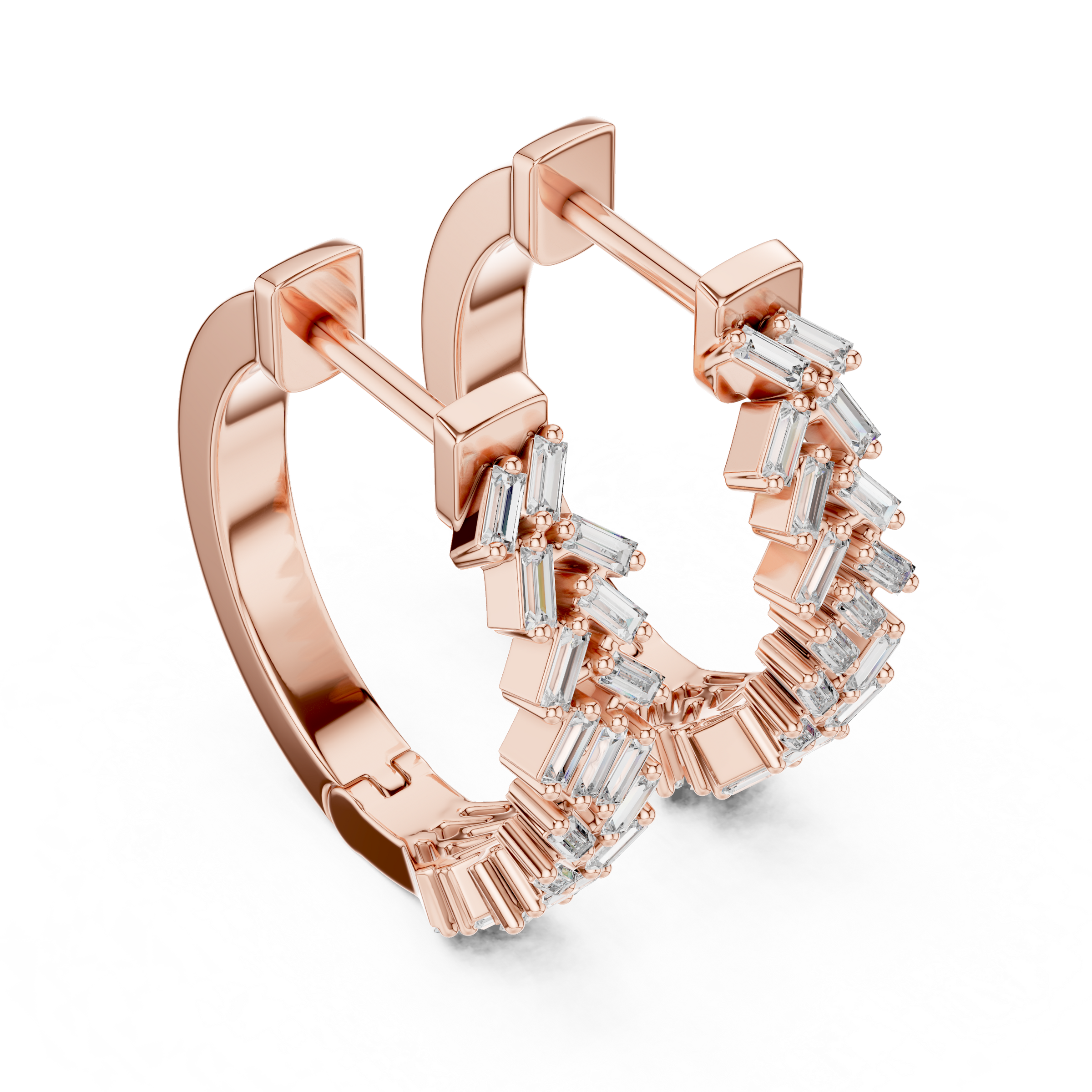 Statement Baguette Diamond Hoop Earrings in 18K Gold | Lab-Grown Diamond