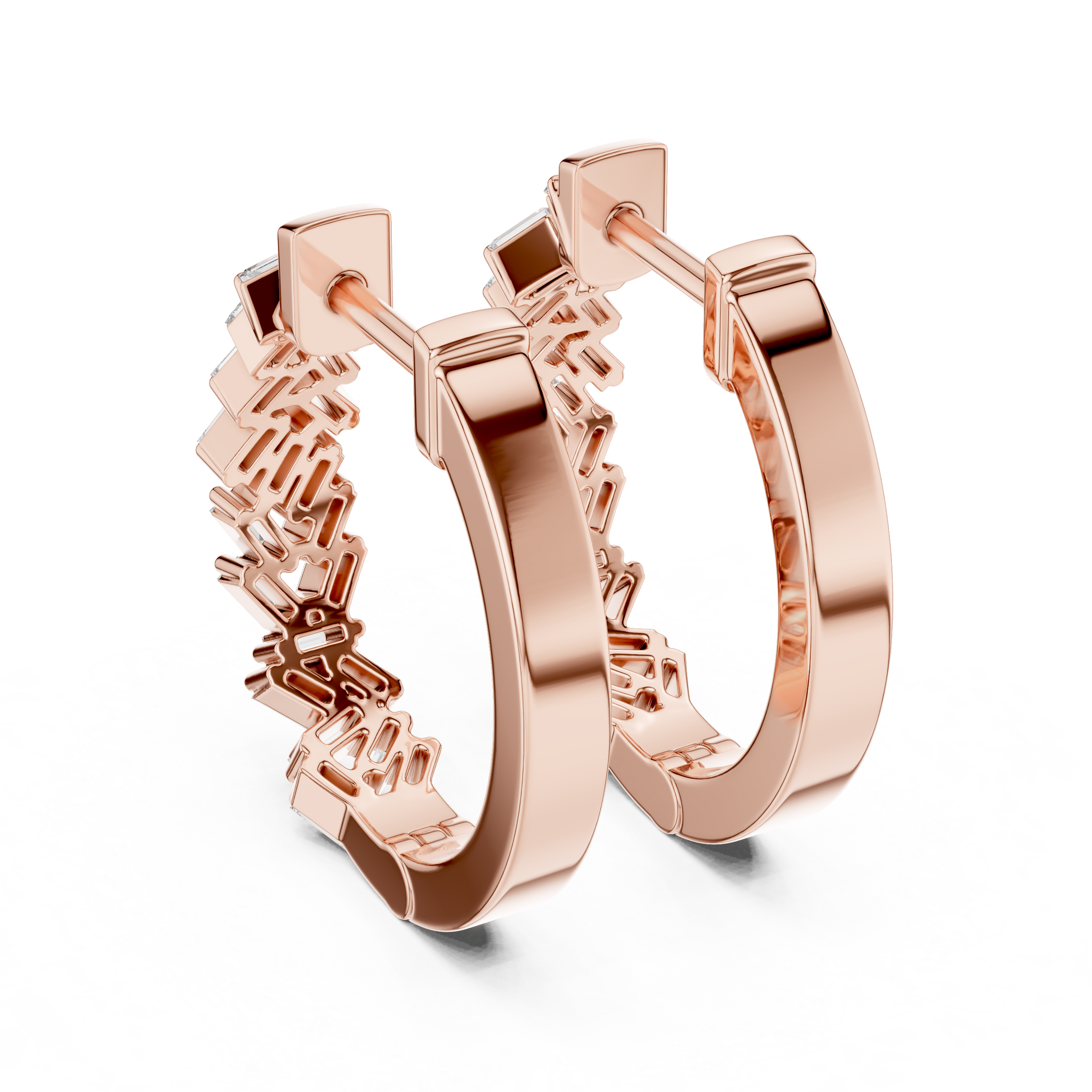 Statement Baguette Diamond Hoop Earrings in 18K Gold | Lab-Grown Diamond