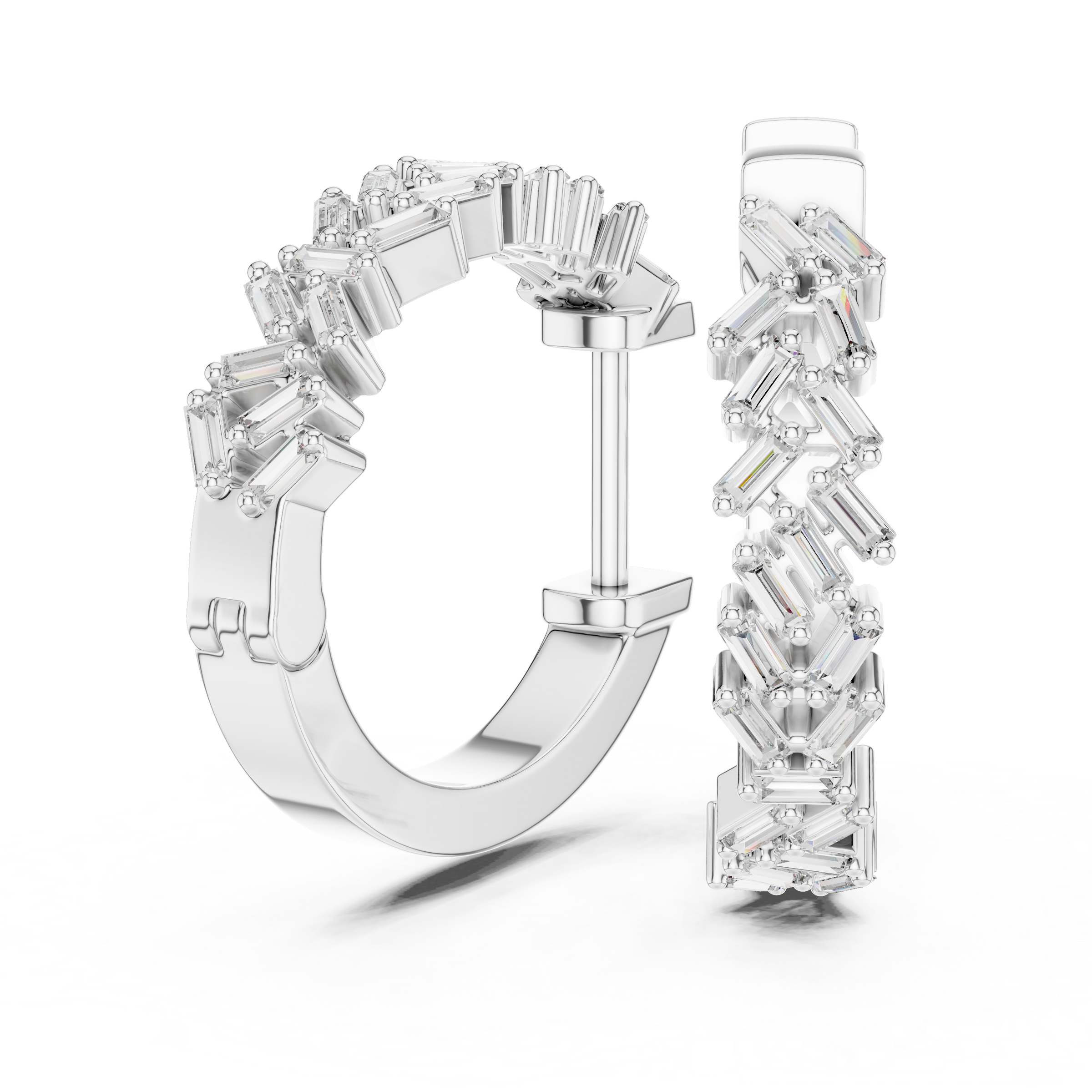 Statement Baguette Diamond Hoop Earrings in 18K Gold | Lab-Grown Diamond