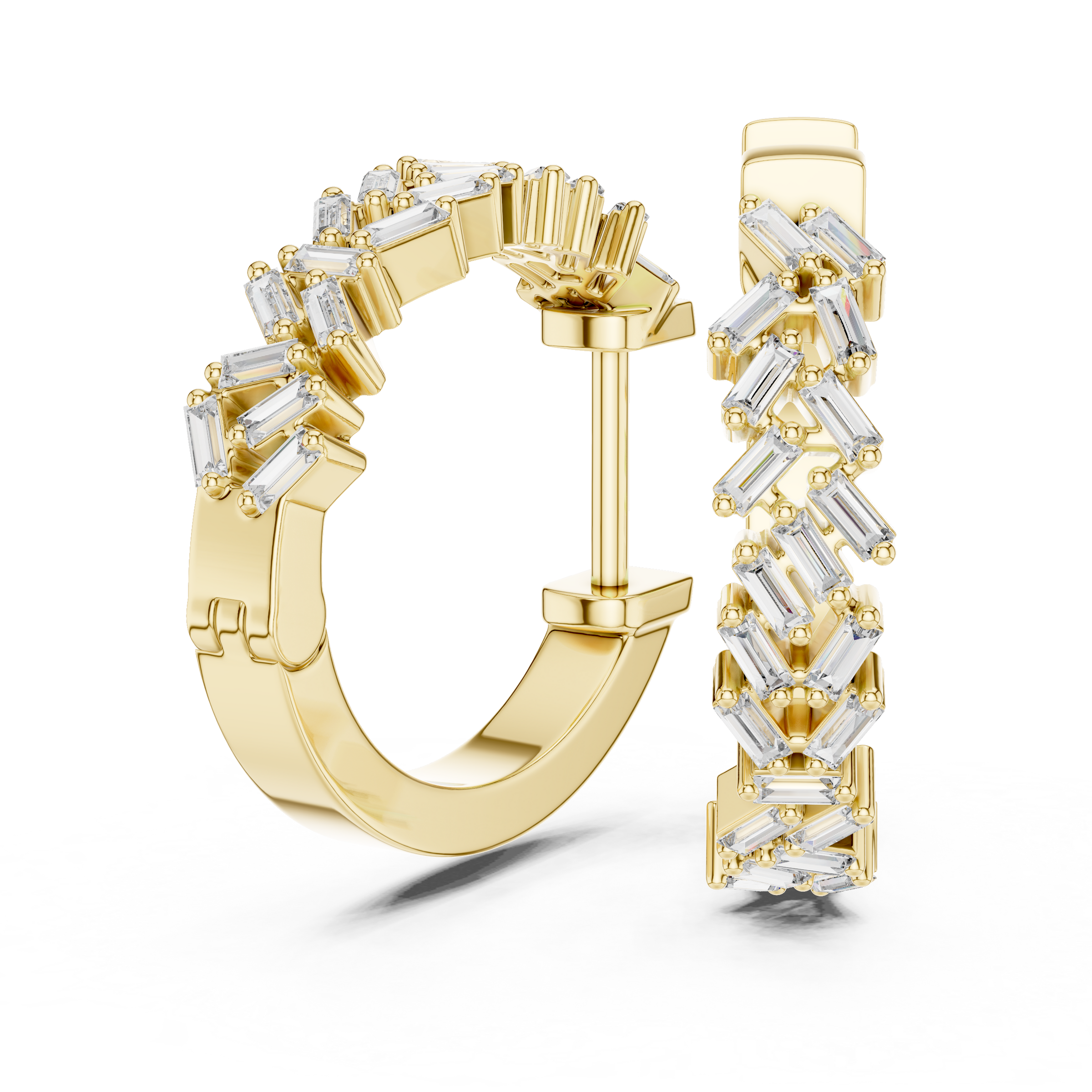Statement Baguette Diamond Hoop Earrings in 18K Gold | Lab-Grown Diamond