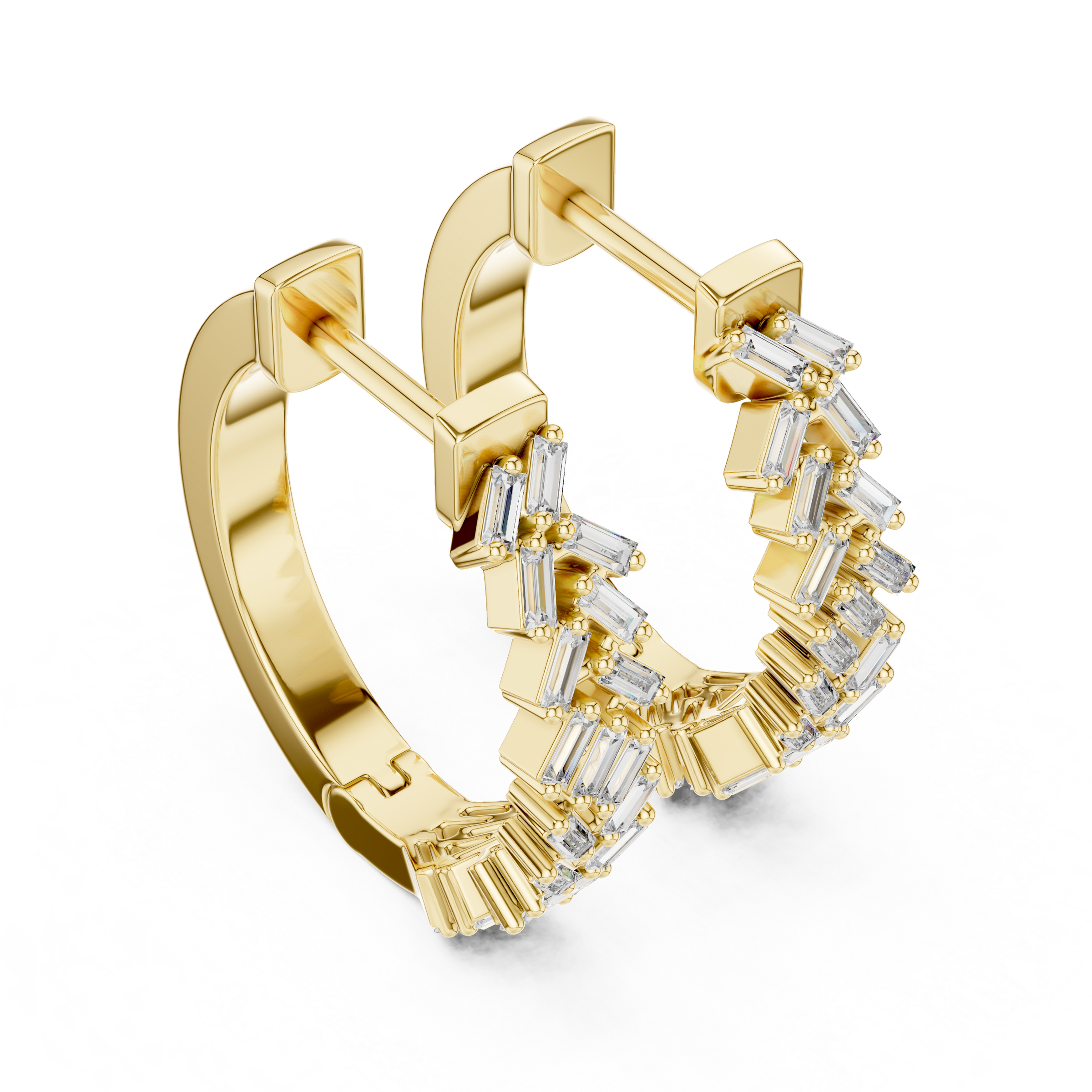 Statement Baguette Diamond Hoop Earrings in 18K Gold | Lab-Grown Diamond