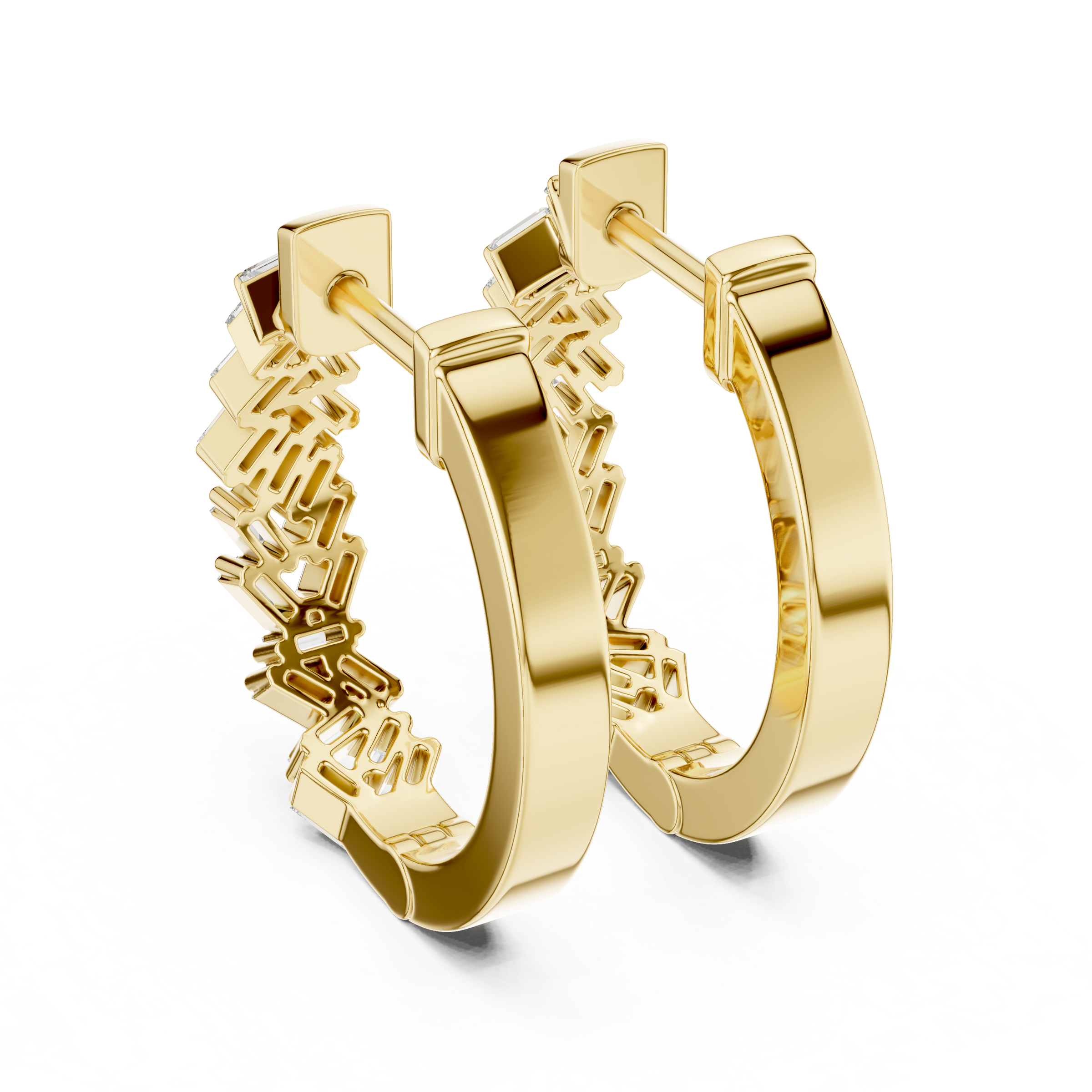 Statement Baguette Diamond Hoop Earrings in 18K Gold | Lab-Grown Diamond
