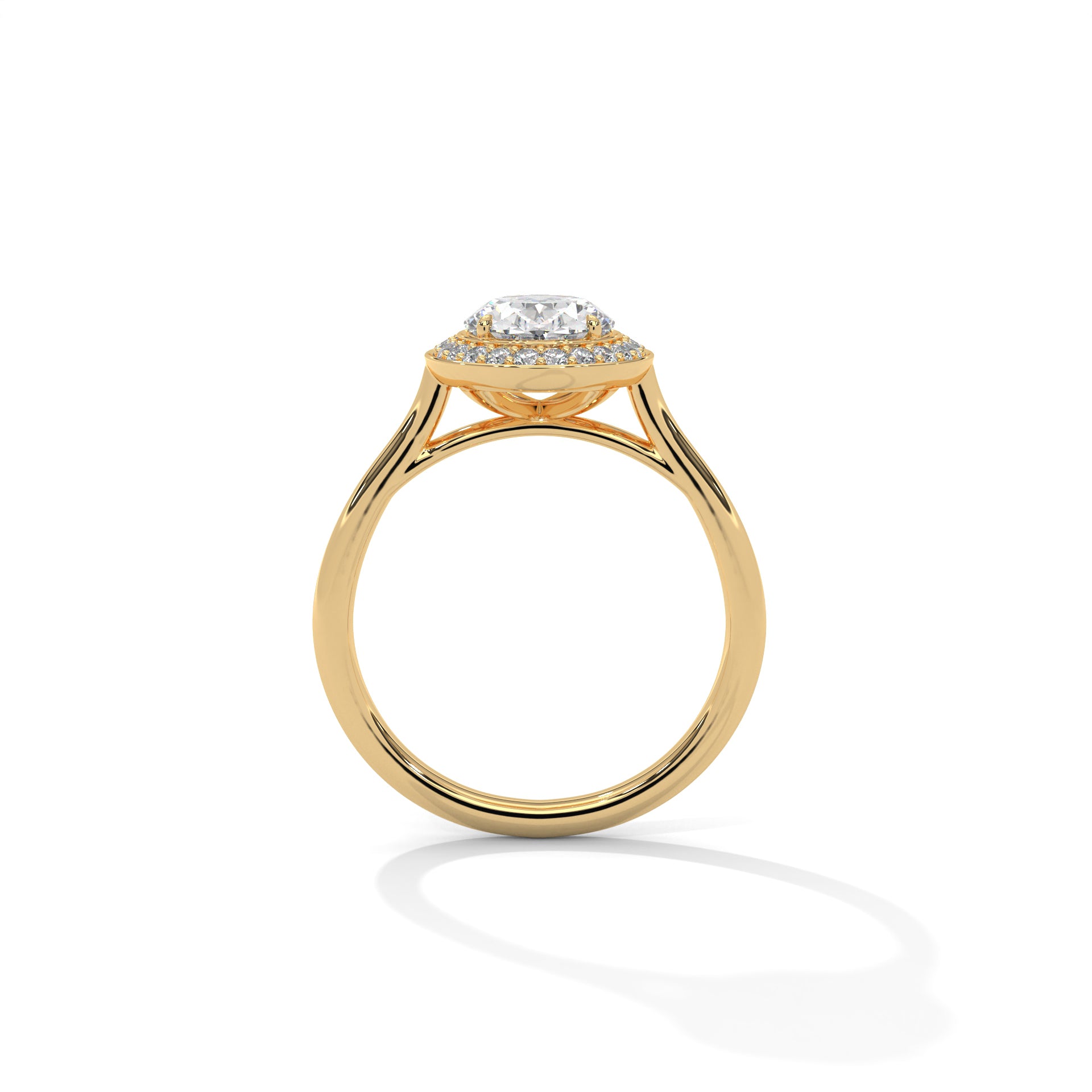 1–3 Carat Oval Lab Grown Diamond Solitaire Ring with Halo – Plain Band, Four Prong Setting in 18K Gold