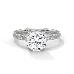 1–3 Carat Round Lab Grown Diamond Solitaire Ring with Hidden Halo & Pavé Band – Four Prong Setting in 18K Gold