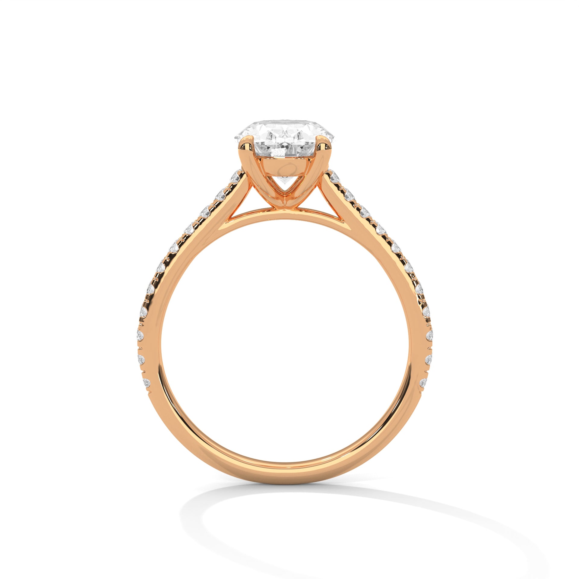 1–3 Carat Oval Lab Grown Diamond Solitaire Ring with Pavé Diamond Band – 18K White, Yellow or Rose Gold