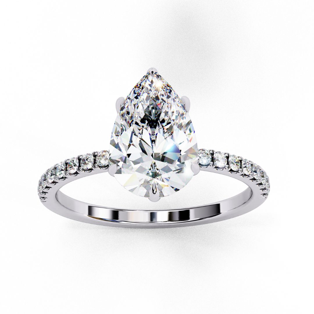 1–5 Carat Pear Cut Lab Grown Diamond Solitaire Ring with Hidden Halo in 18K Gold