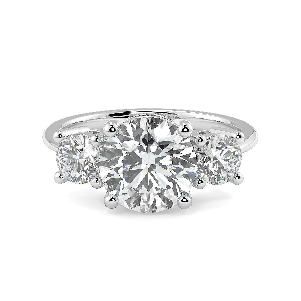 1–5 Carat Round Lab Grown Solitaire Diamond Trilogy Ring in 18K Gold | 3-Stone Engagement Ring