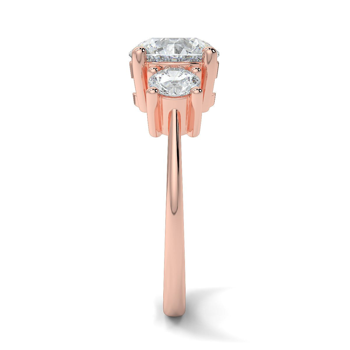 1–5 Carat Round Lab Grown Solitaire Diamond Trilogy Ring in 18K Gold | 3-Stone Engagement Ring