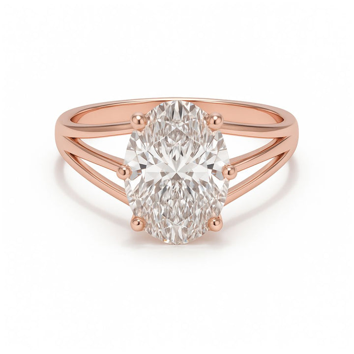 2-carat oval lab-grown diamond ring with a three split band/shank