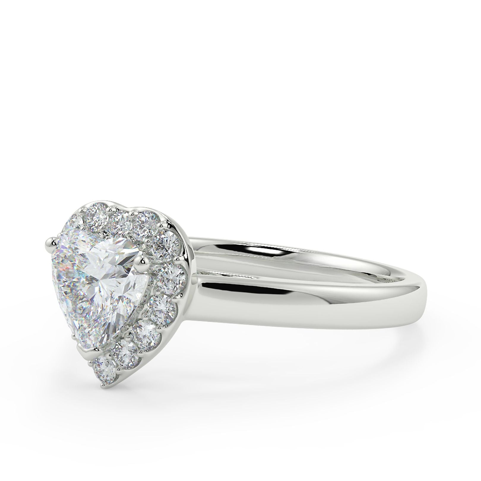 1-2 Carat Heart Cut Lab Grown Diamond Halo Ring | Romantic Design | IGI Certified | 18K White Gold