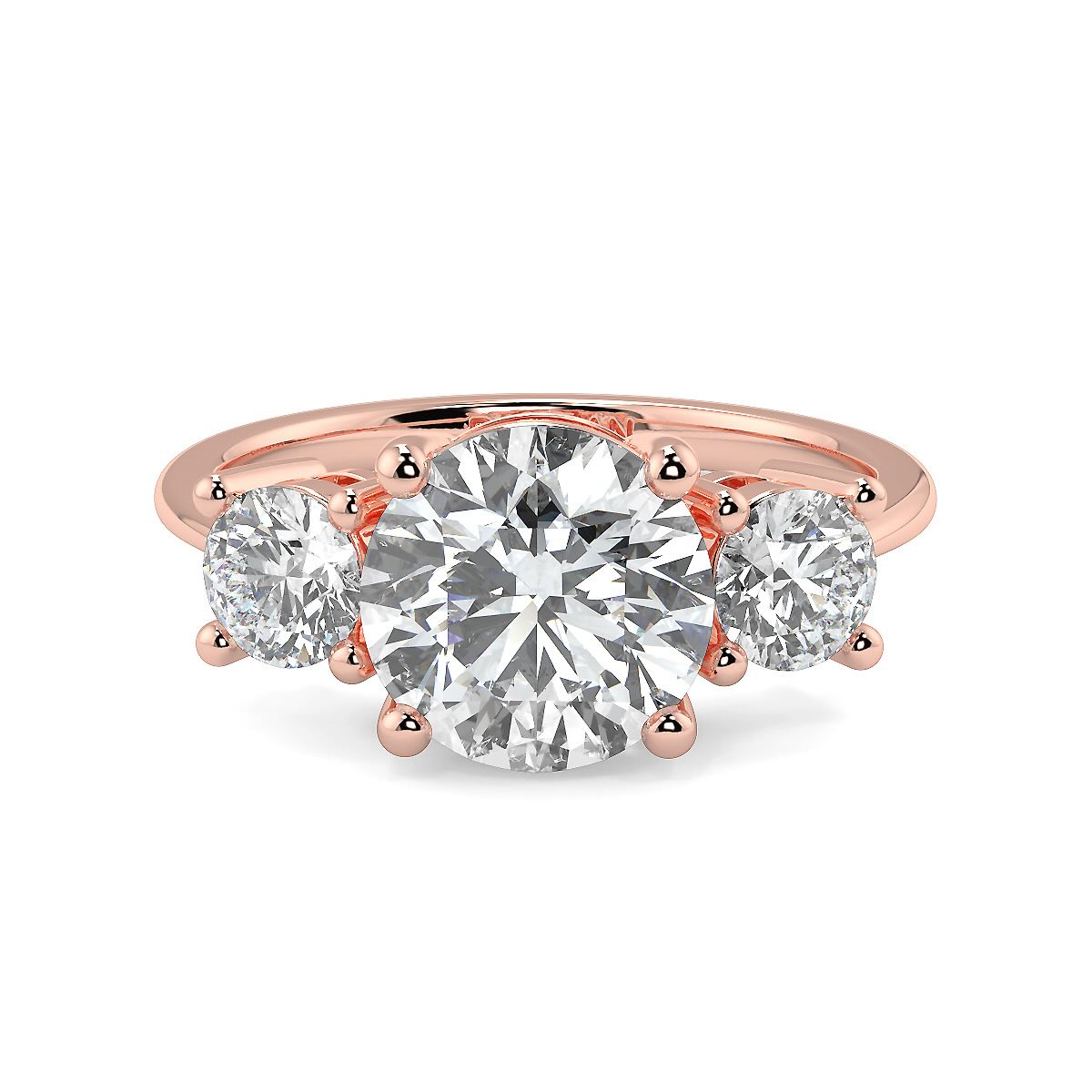 1–5 Carat Round Lab Grown Solitaire Diamond Trilogy Ring in 18K Gold | 3-Stone Engagement Ring