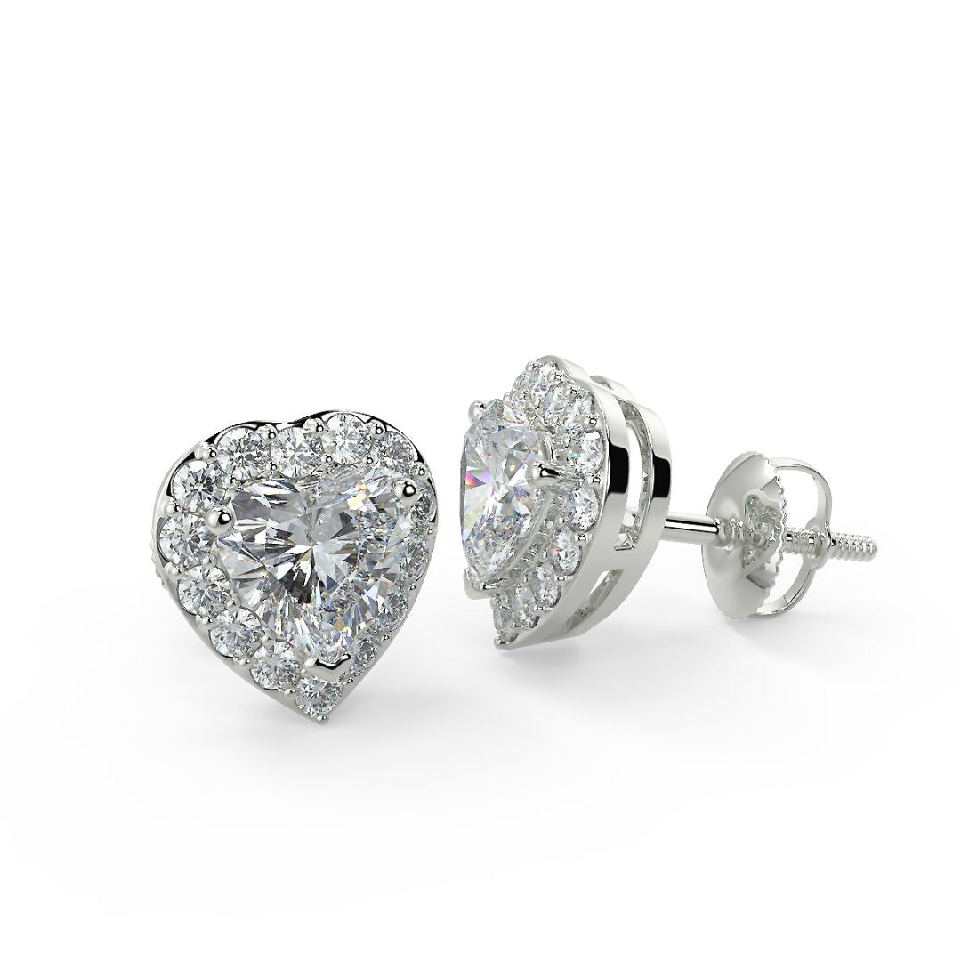 Heart-Shaped Halo Lab-Grown Diamond Stud Earrings
