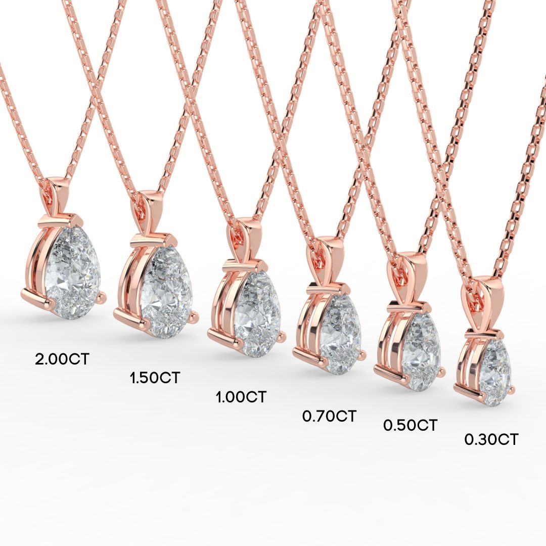 Pear Cut Lab-Grown Diamond Solitaire Pendant Necklace with Chain | 18K Gold | 0.50–3 Carats