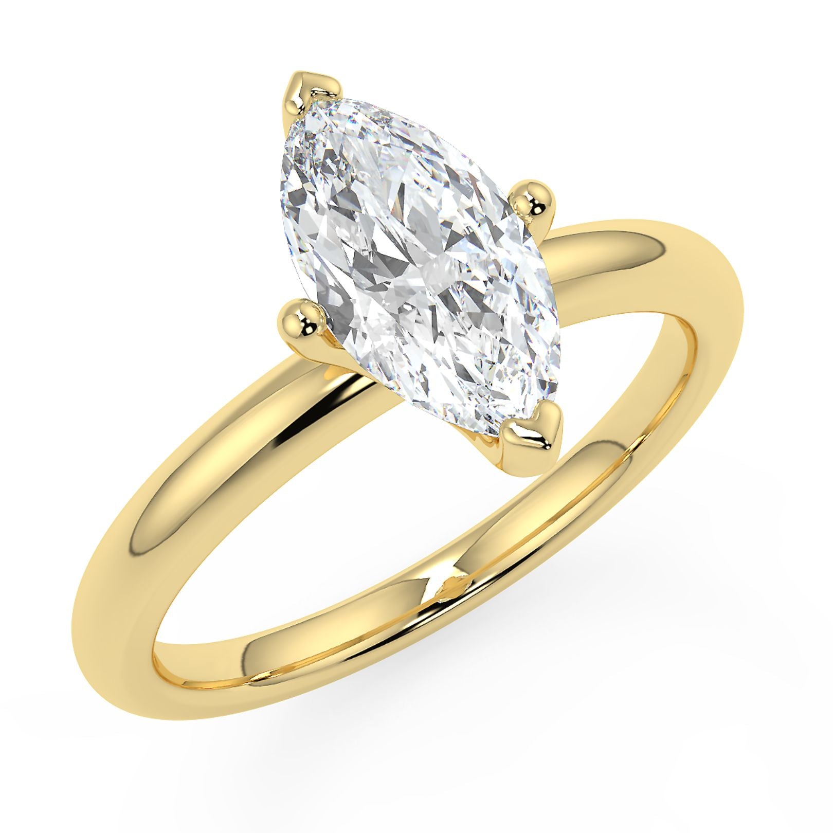 1–3 Carat Marquise Cut Lab Grown Diamond Solitaire Ring | Elongated Brilliant Shape | IGI Certified | 18K White, Yellow & Rose Gold