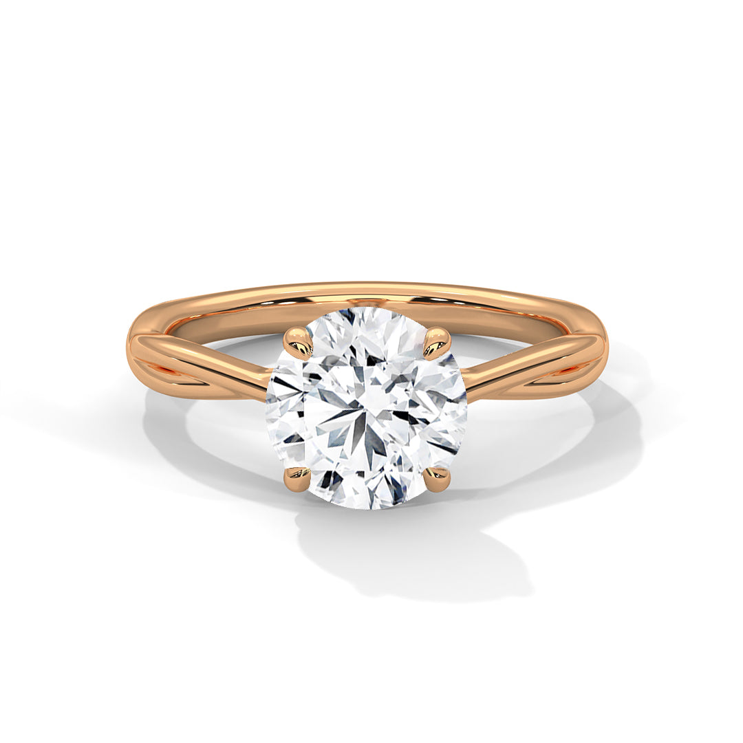 1–3 Carat Round Cut Lab Grown Diamond Solitaire - Twisted Band Ring – 18K Gold