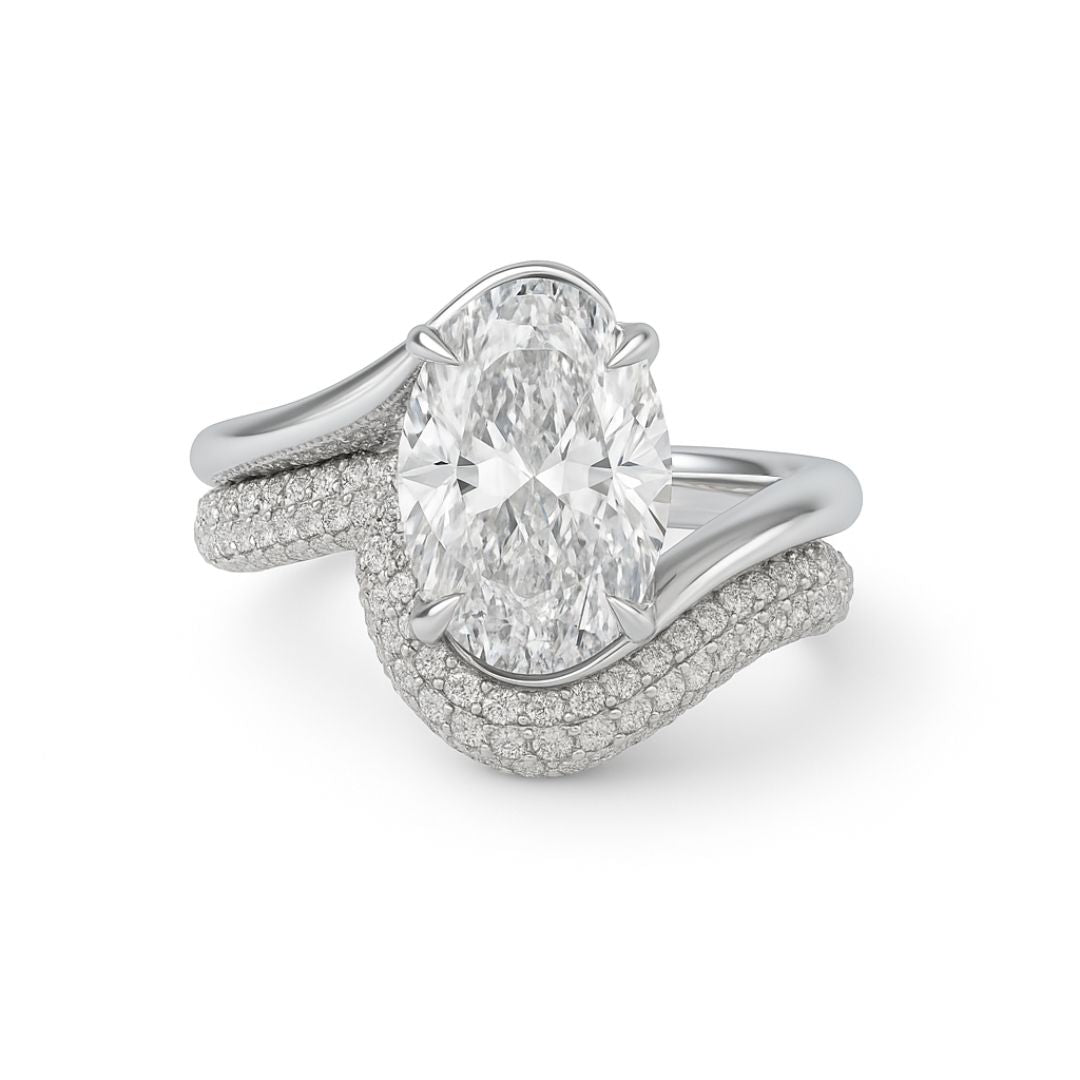 3 Carat Oval Cut Lab Grown Diamond Solitaire Ring – Custom 18K Gold Solitaire with Optional Pavé Band