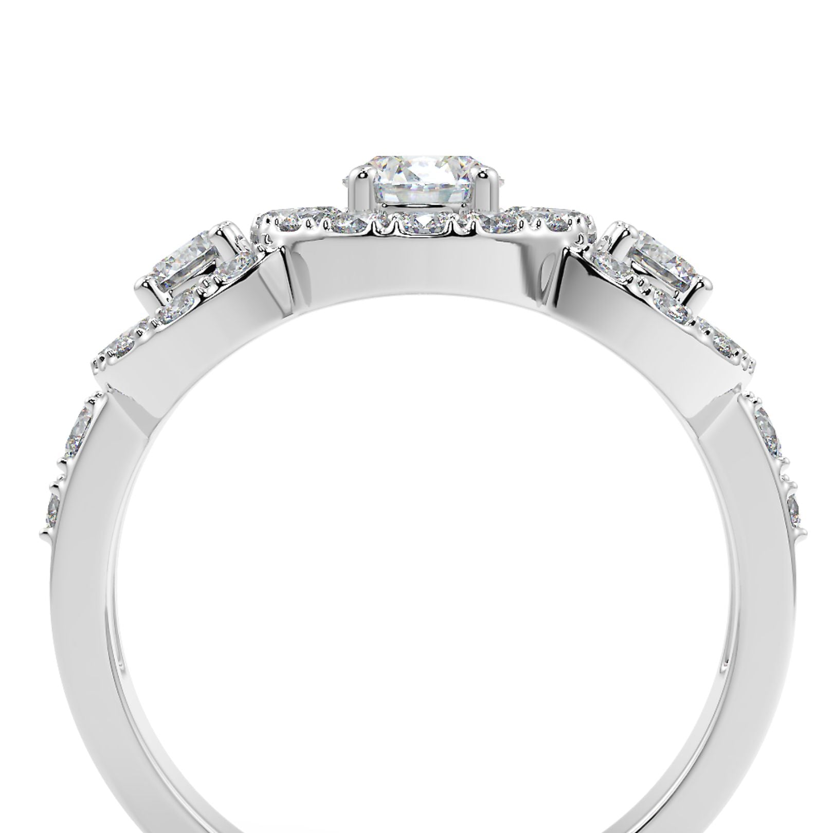 Lab Grown Diamond Multi-Halo Trilogy Trinity Ring | Triple Round Design | IGI Certified | 18K White Gold