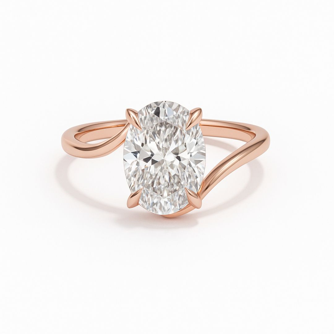 1–5 Carats Oval Cut Lab-Grown Diamond Solitaire Ring with Twisted Band | 18K Gold | Yellow, White & Rose Gold