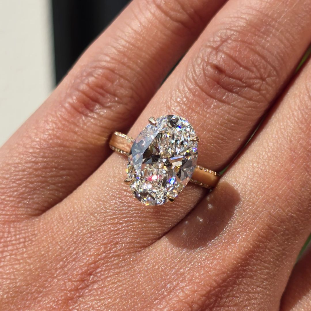 Skyline - 3 to 6 Carat Oval Lab-Grown Diamond Floating Cathedral Hidden Halo Solitaire with Pavé Side Gallery