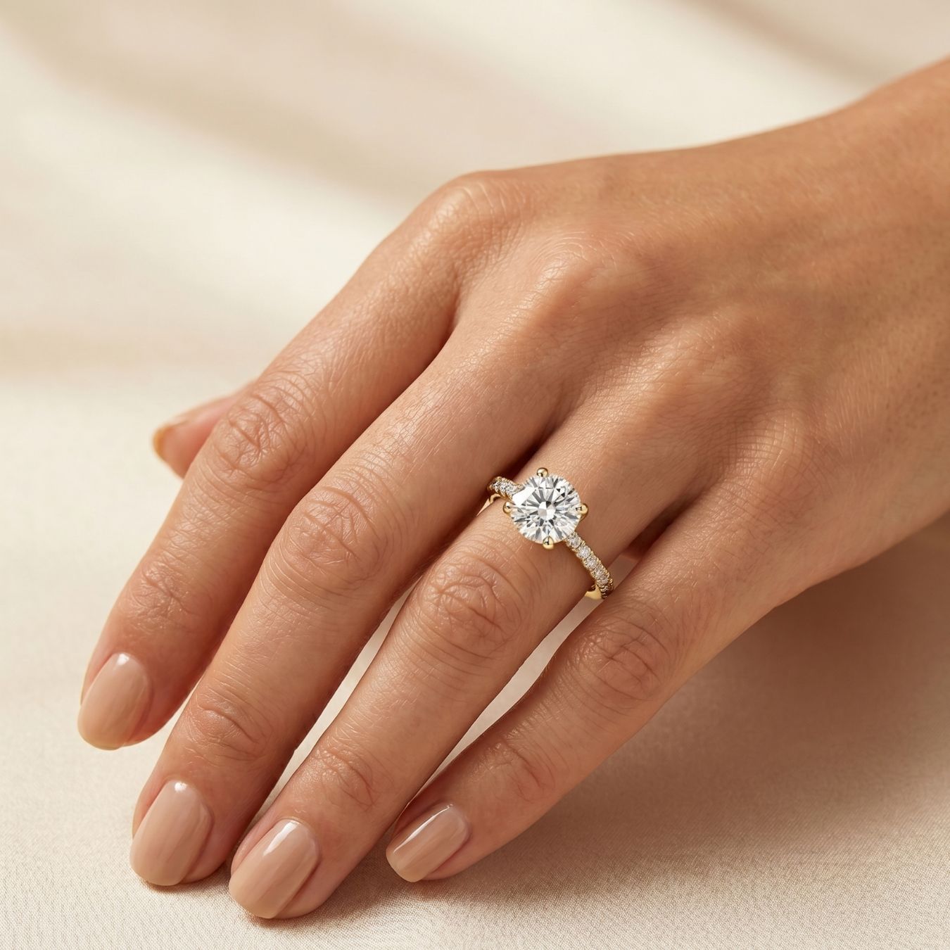 1–3 Carat Round Cut Lab Grown Diamond Solitaire Ring | Classic Pavé Band | IGI Certified | 18K White, Yellow & Rose Gold