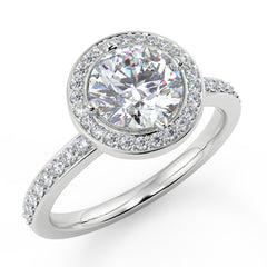 1–2 Carat Round Lab Grown Diamond Solitaire Halo Ring | Pavé Band | IGI Certified | 18K White Gold