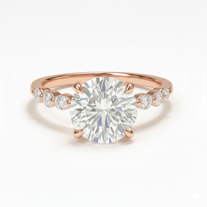2 Carat Round Lab Grown Diamond Ring | Marquise & Round Side Stones | IGI Certified | 18K White, Yellow & Rose Gold