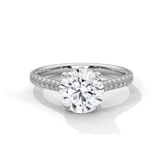 1–3 Carat Round Brilliant Lab Grown Diamond Solitaire Ring with Pavé Band – Four-Prong Setting, 18K Gold
