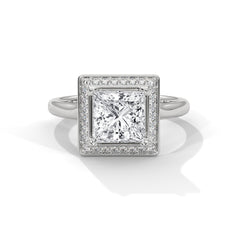 1–3 Carat Princess Lab Grown Diamond Halo Engagement Ring – Four Prong Setting with Plain Band in 18K Gold