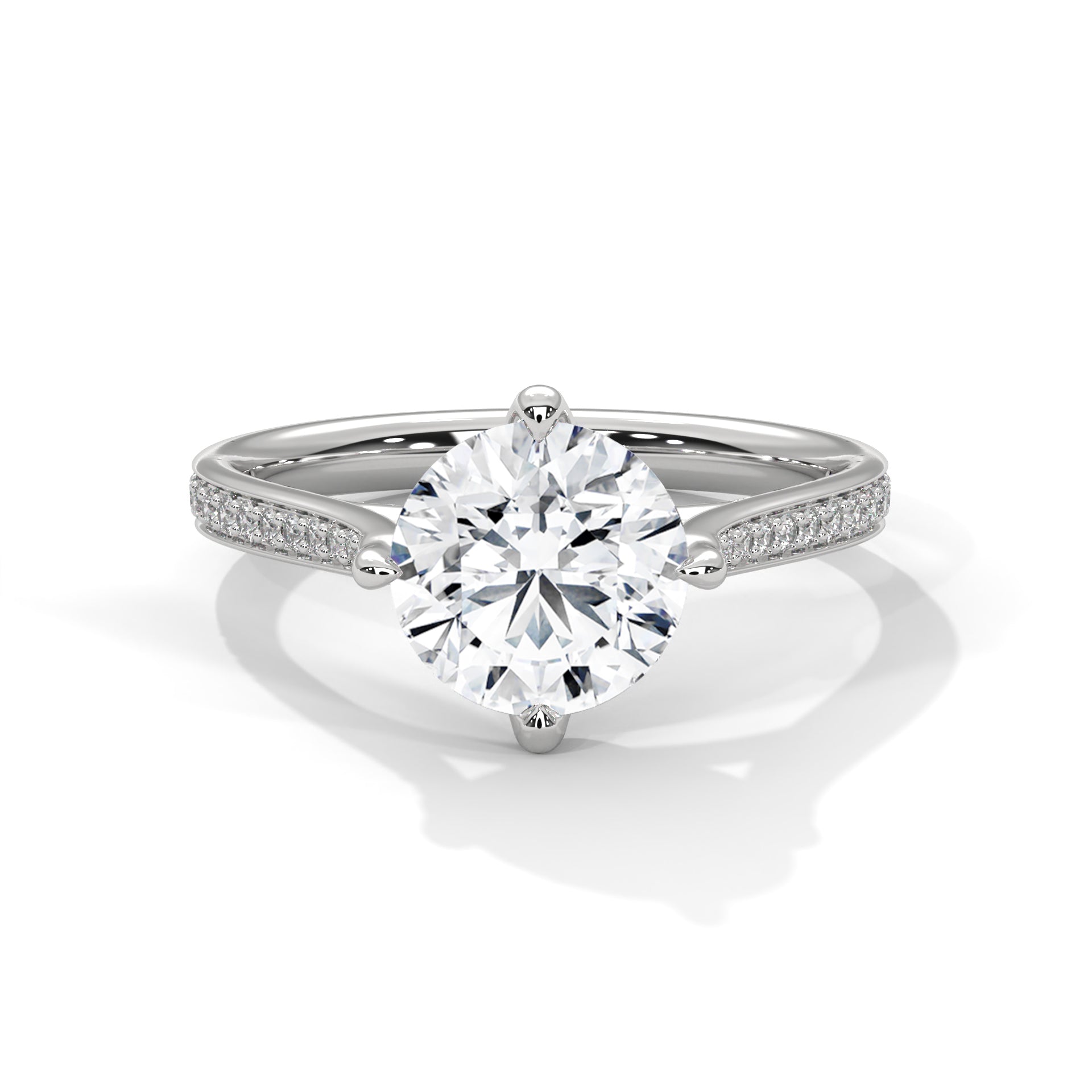 1–3 Carat Round Lab Grown Diamond Solitaire Ring with Pavé Diamond Band – 18K Gold