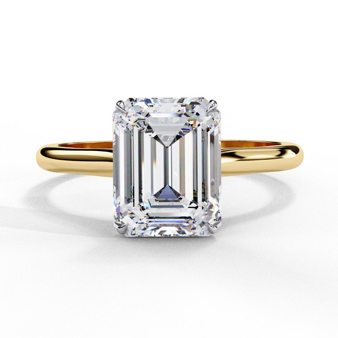 1–5 Carat Emerald Cut Lab Grown Diamond Ring in 18K Gold | 4-Prong Custom Solitaire