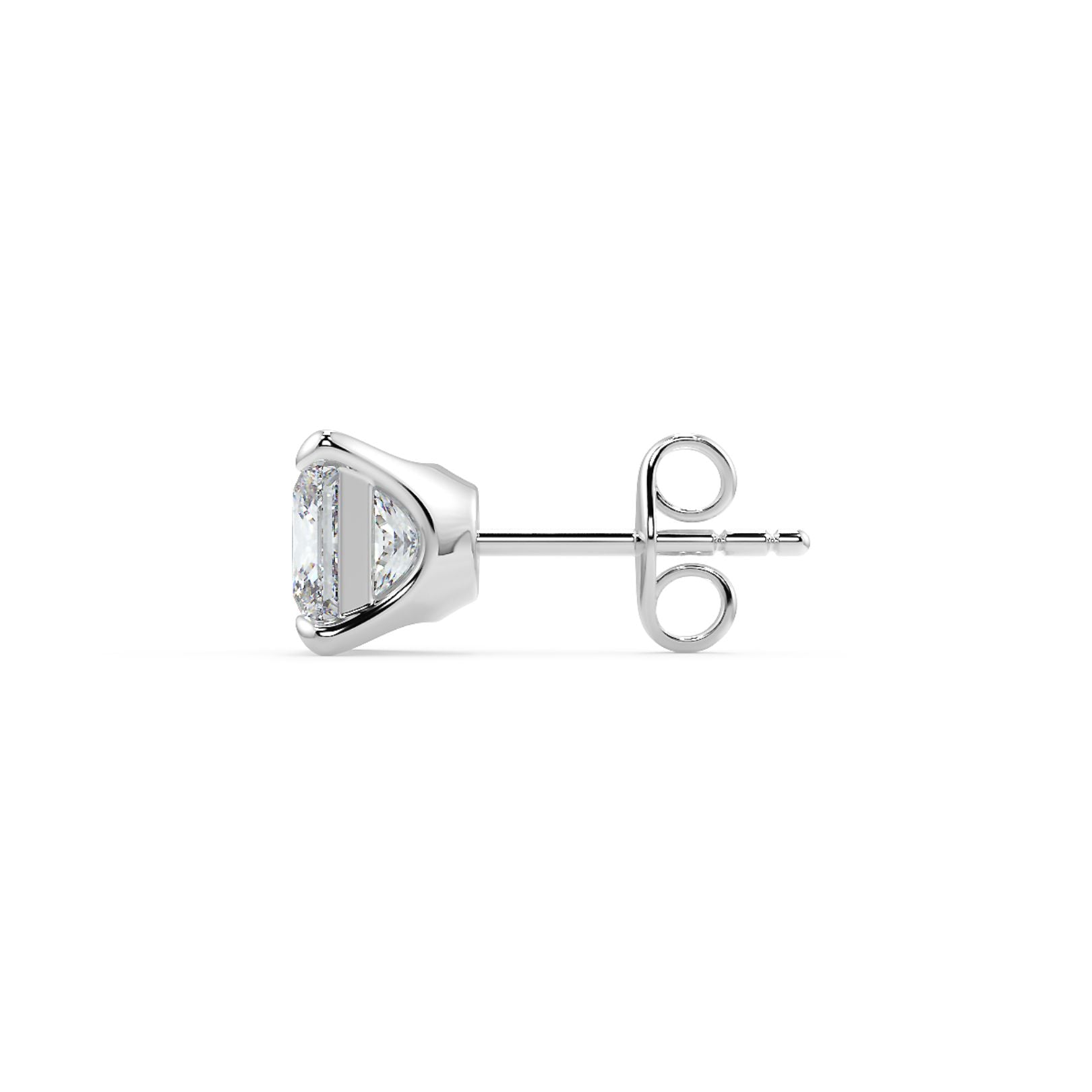 0.5–4 Carat Princess Cut Lab Grown Diamond Stud Earrings | Square Brilliant Solitaire | 18K White, Yellow & Rose Gold