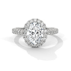 1–3 Carat Oval Lab Grown Diamond Solitaire Halo Engagement Ring – Pavé Band, 18K Gold
