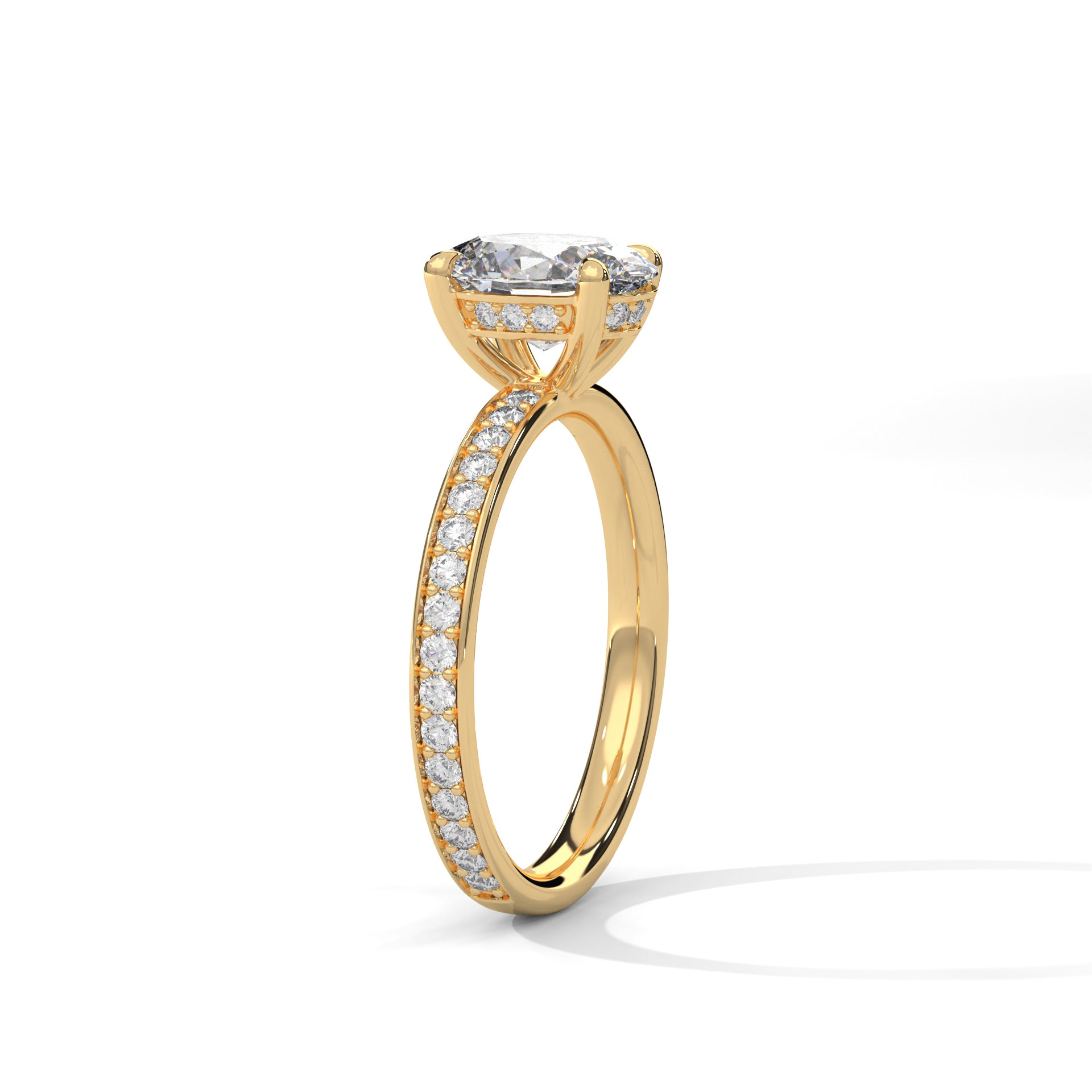 1-3 Carat Oval Lab Grown Diamond Solitaire Ring – Pave Setting with Hidden Halo | 18K Gold
