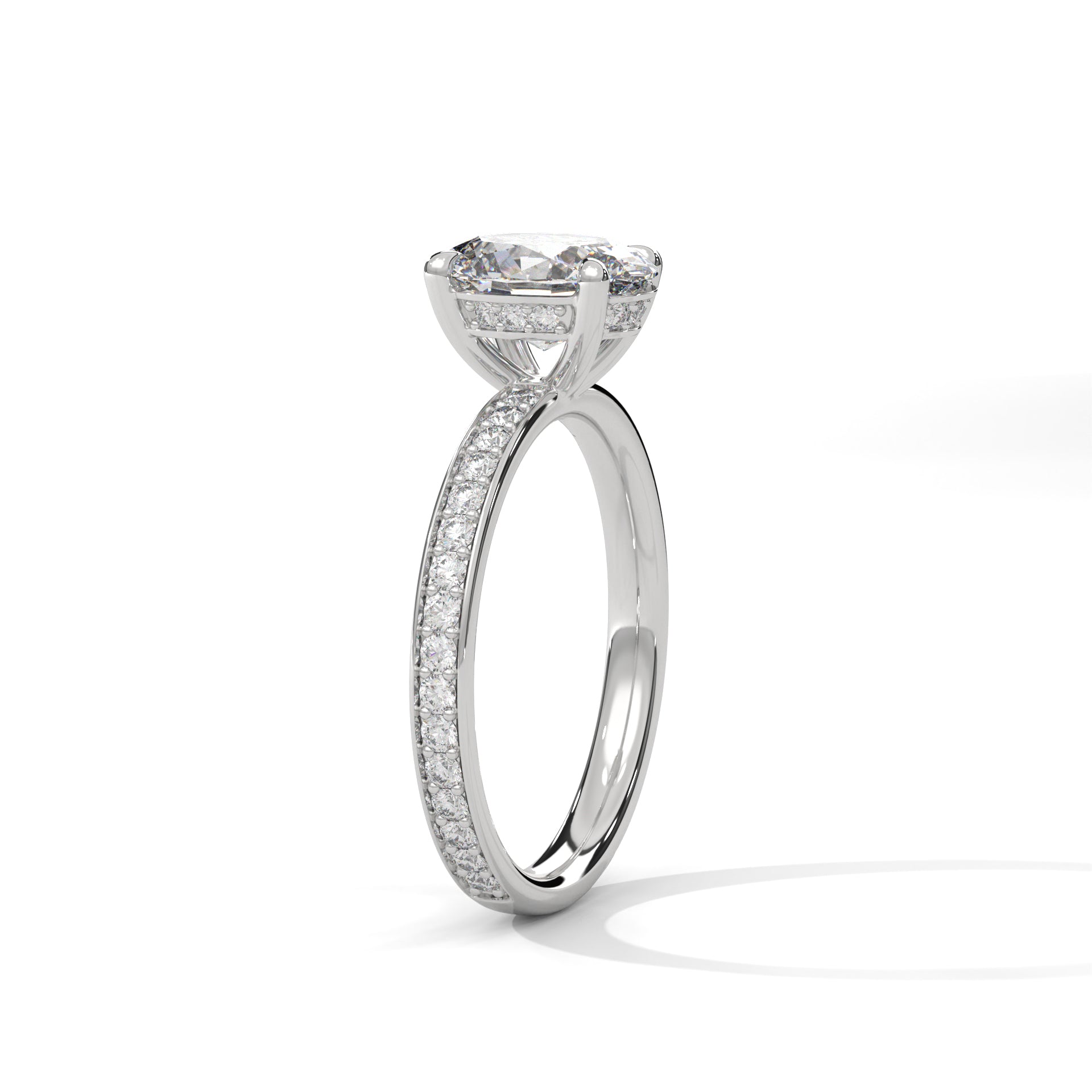 1-3 Carat Oval Lab Grown Diamond Solitaire Ring – Pave Setting with Hidden Halo | 18K Gold
