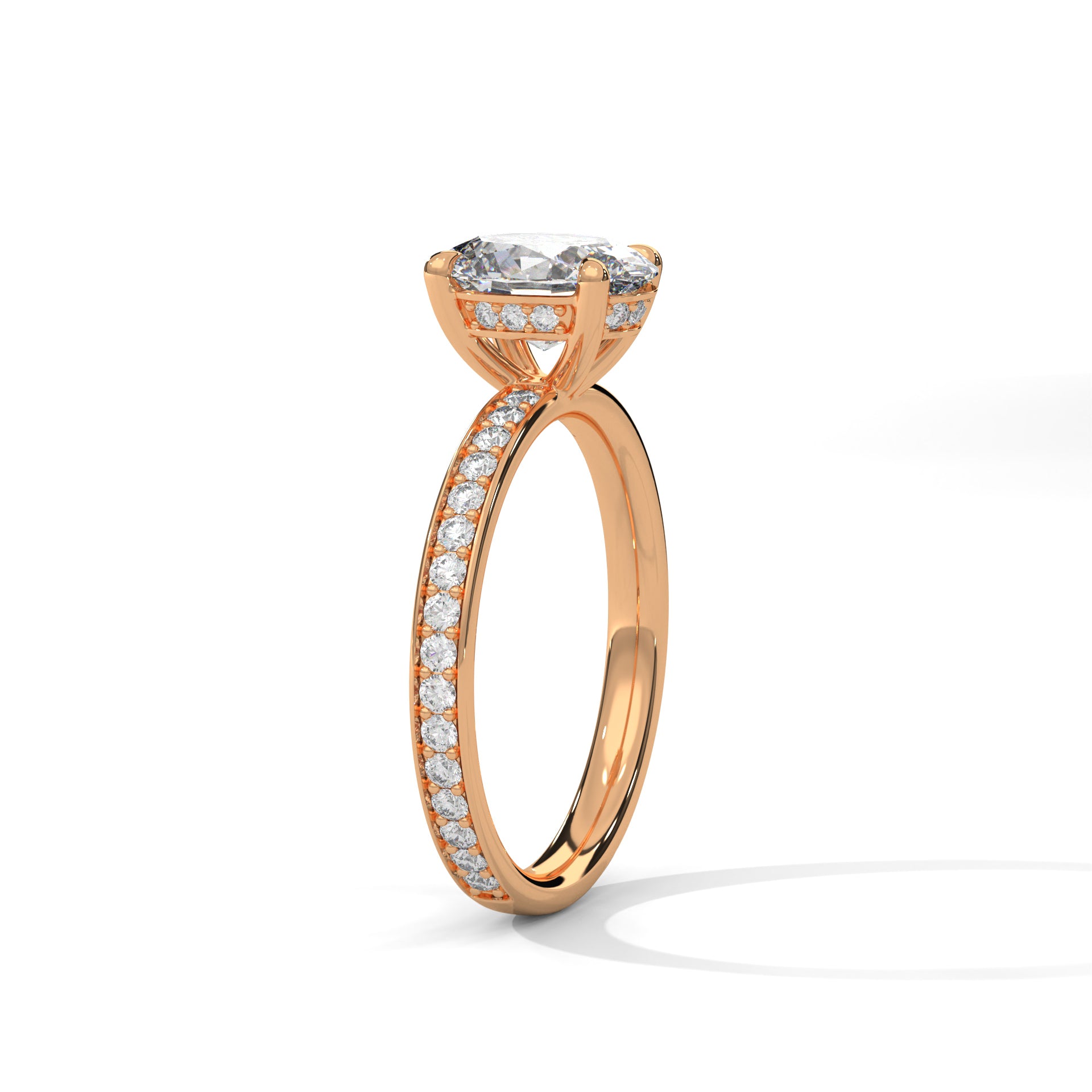 1-3 Carat Oval Lab Grown Diamond Solitaire Ring – Pave Setting with Hidden Halo | 18K Gold