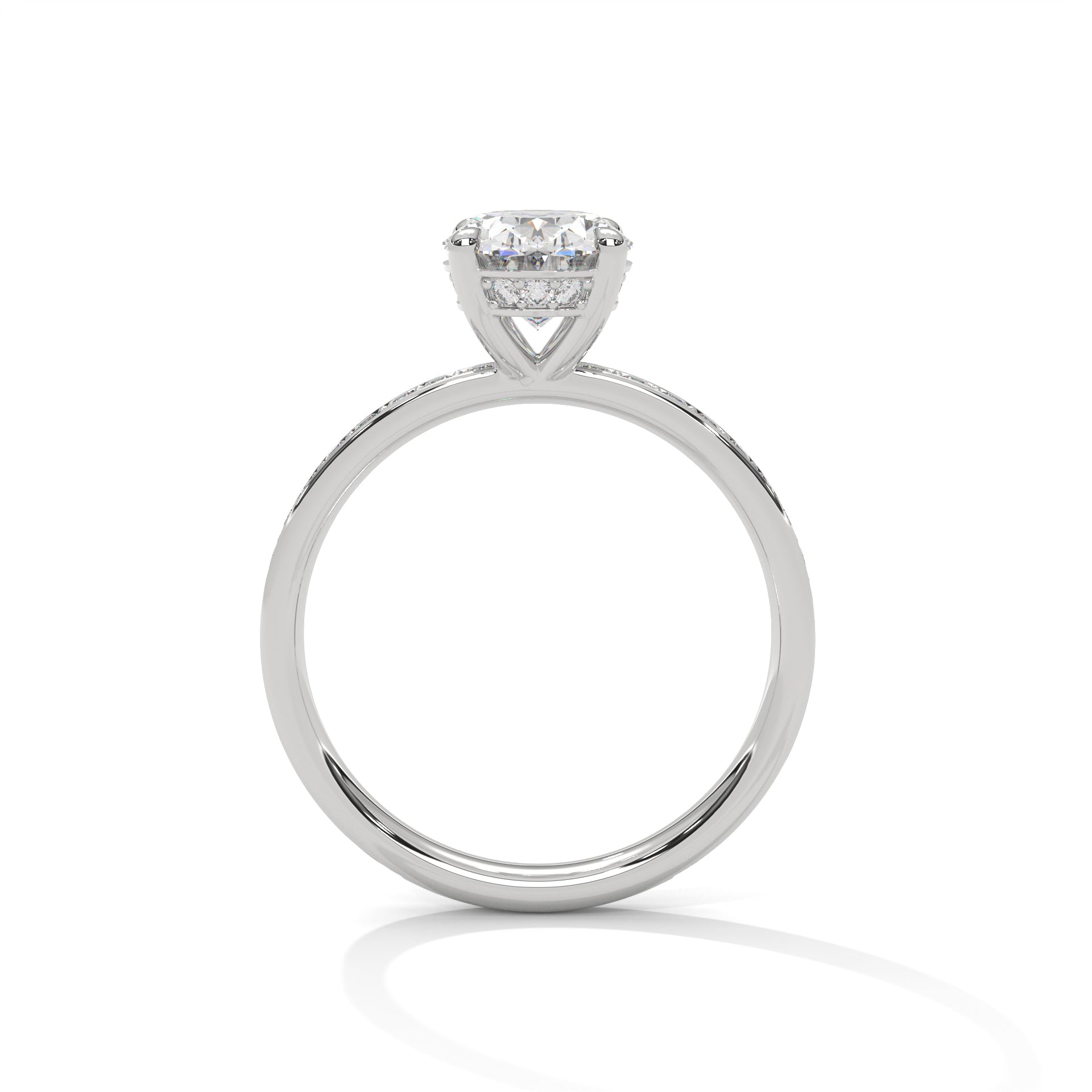 1-3 Carat Oval Lab Grown Diamond Solitaire Ring – Pave Setting with Hidden Halo | 18K Gold