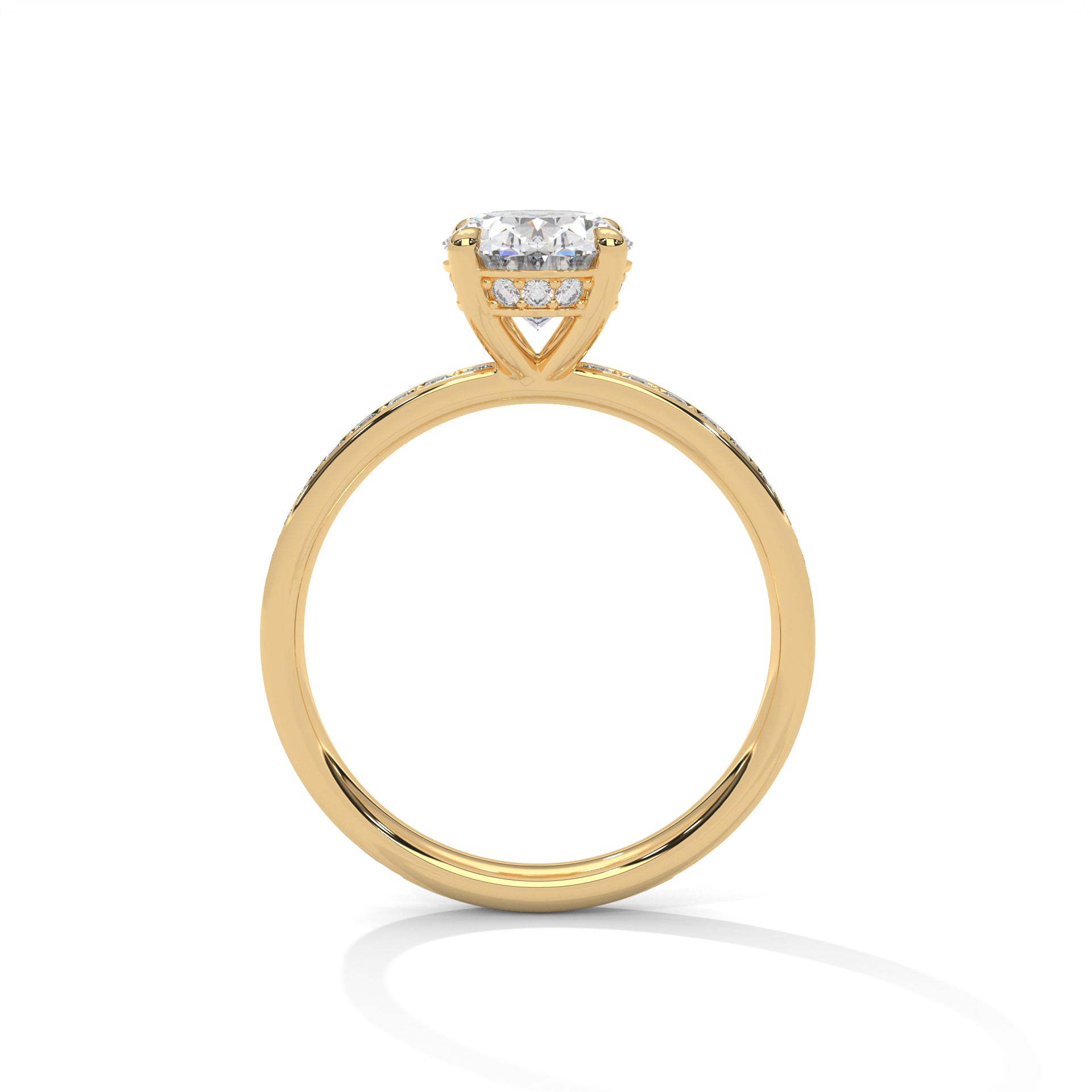 1-3 Carat Oval Lab Grown Diamond Solitaire Ring – Pave Setting with Hidden Halo | 18K Gold