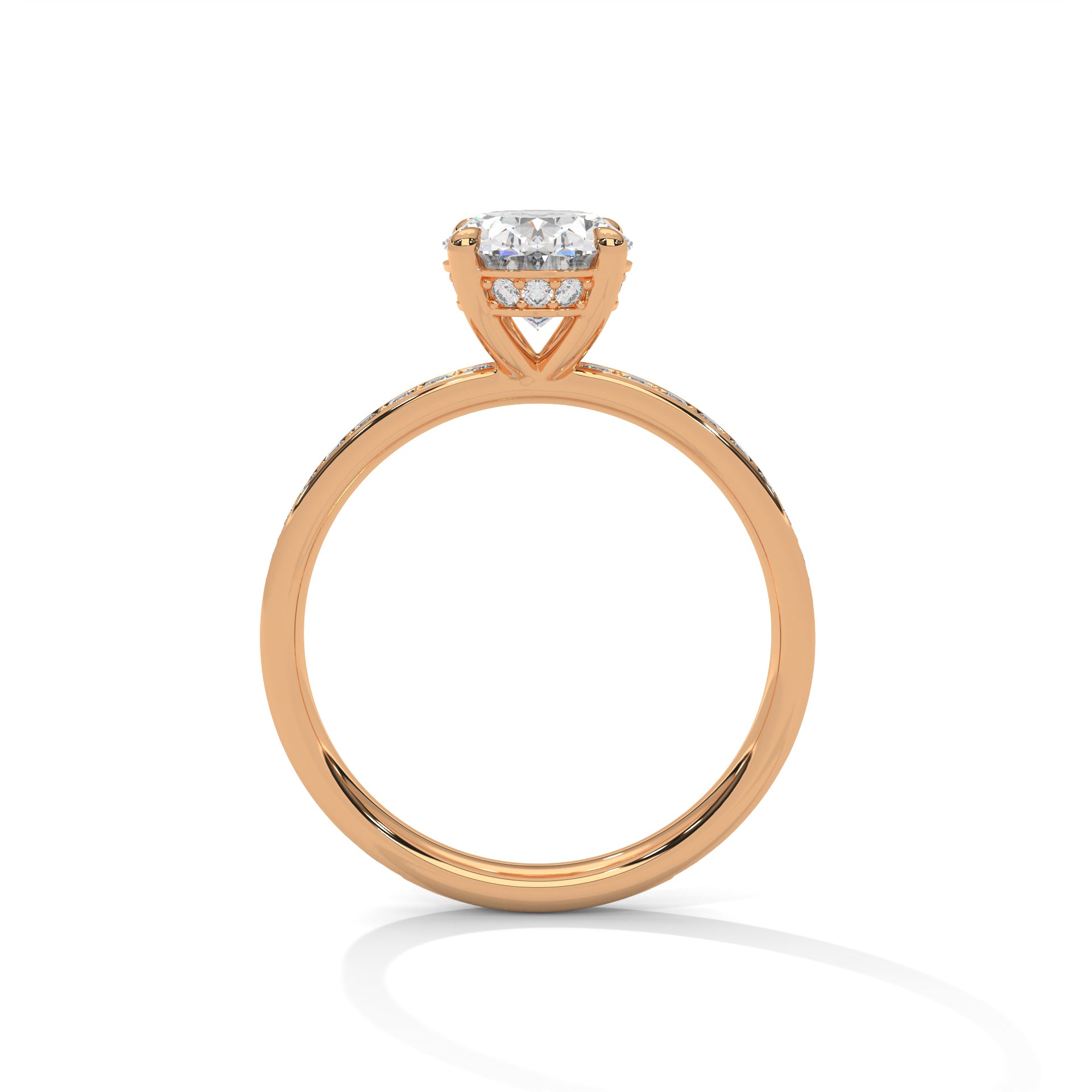 1-3 Carat Oval Lab Grown Diamond Solitaire Ring – Pave Setting with Hidden Halo | 18K Gold