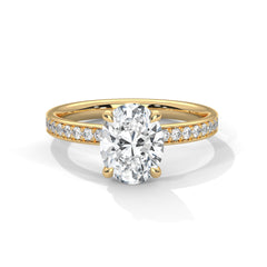 1-3 Carat Oval Lab Grown Diamond Solitaire Ring – Pave Setting with Hidden Halo | 18K Gold