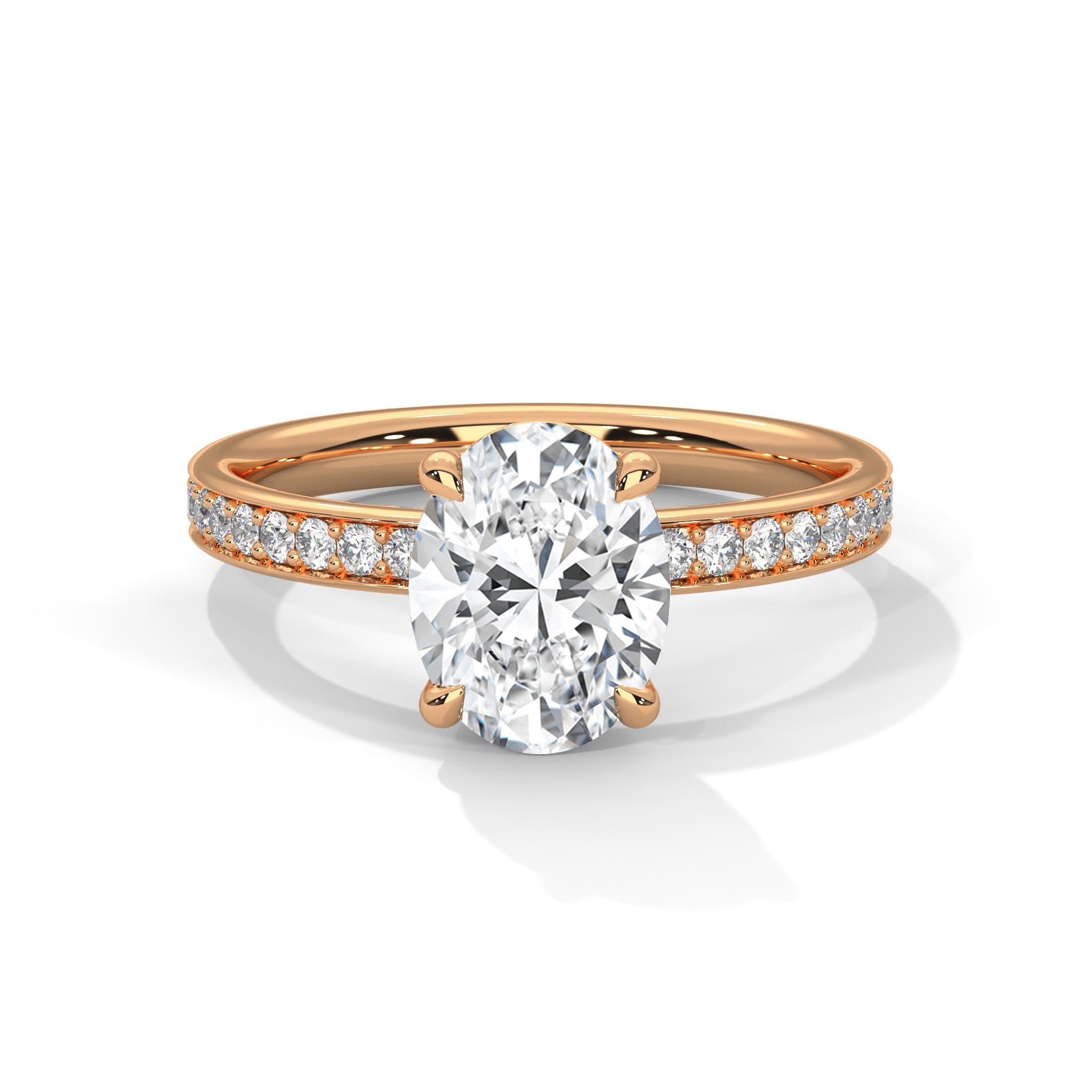 1-3 Carat Oval Lab Grown Diamond Solitaire Ring – Pave Setting with Hidden Halo | 18K Gold