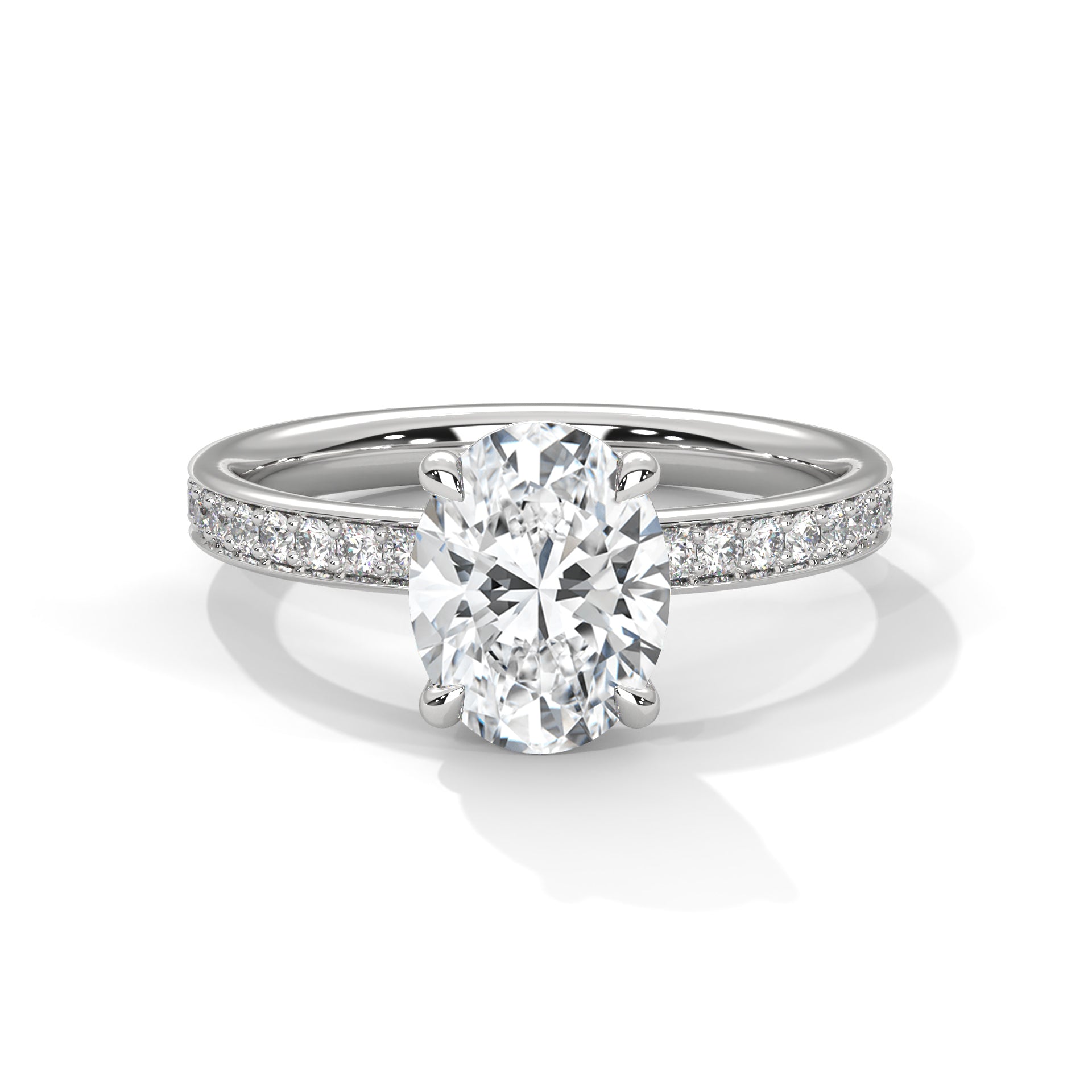 1-3 Carat Oval Lab Grown Diamond Solitaire Ring – Pave Setting with Hidden Halo | 18K Gold