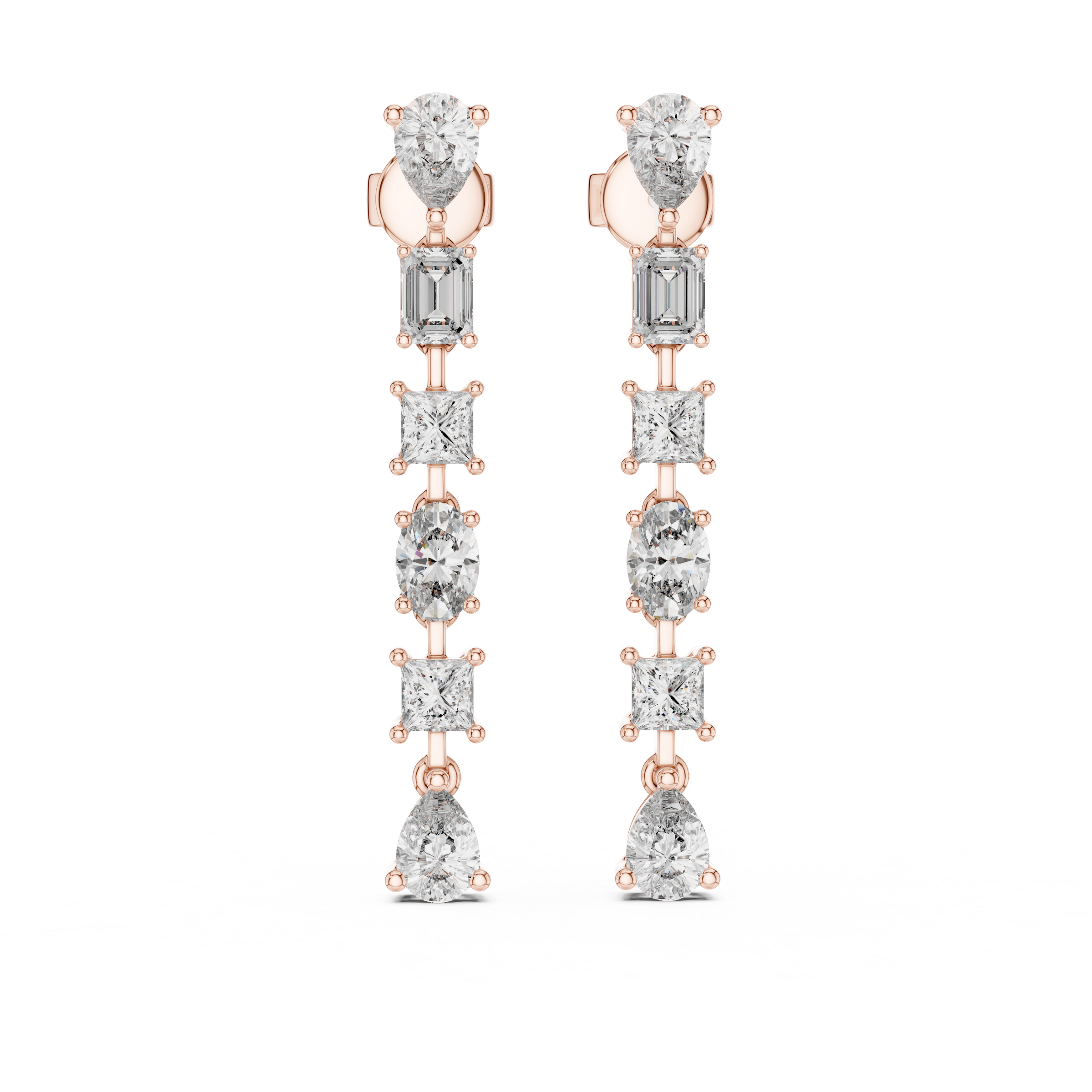 Multi Shape Lab-Grown Diamond Drop Earrings in 18K Gold | Pear Emerald Princess Oval Diamonds