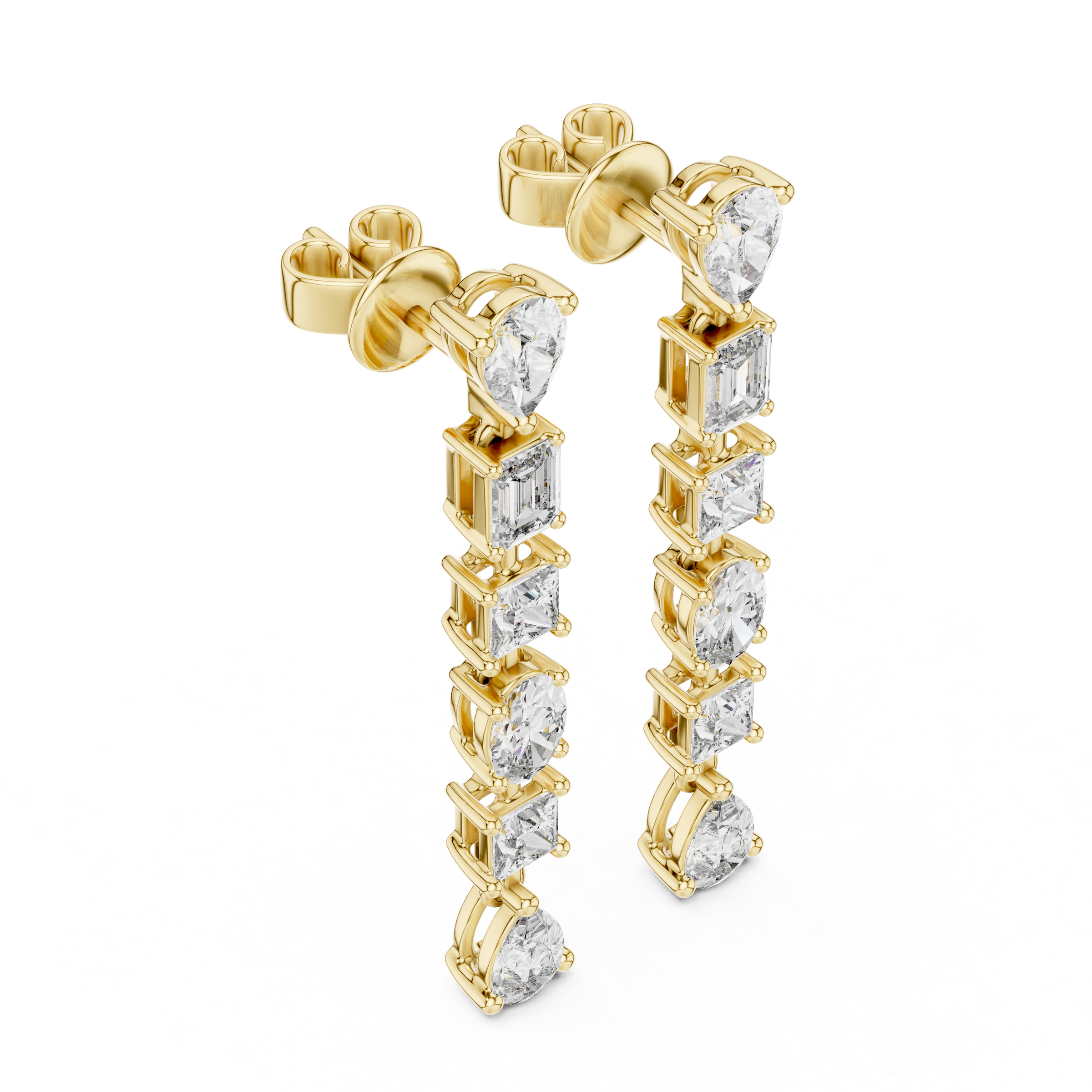 Multi Shape Lab-Grown Diamond Drop Earrings in 18K Gold | Pear Emerald Princess Oval Diamonds