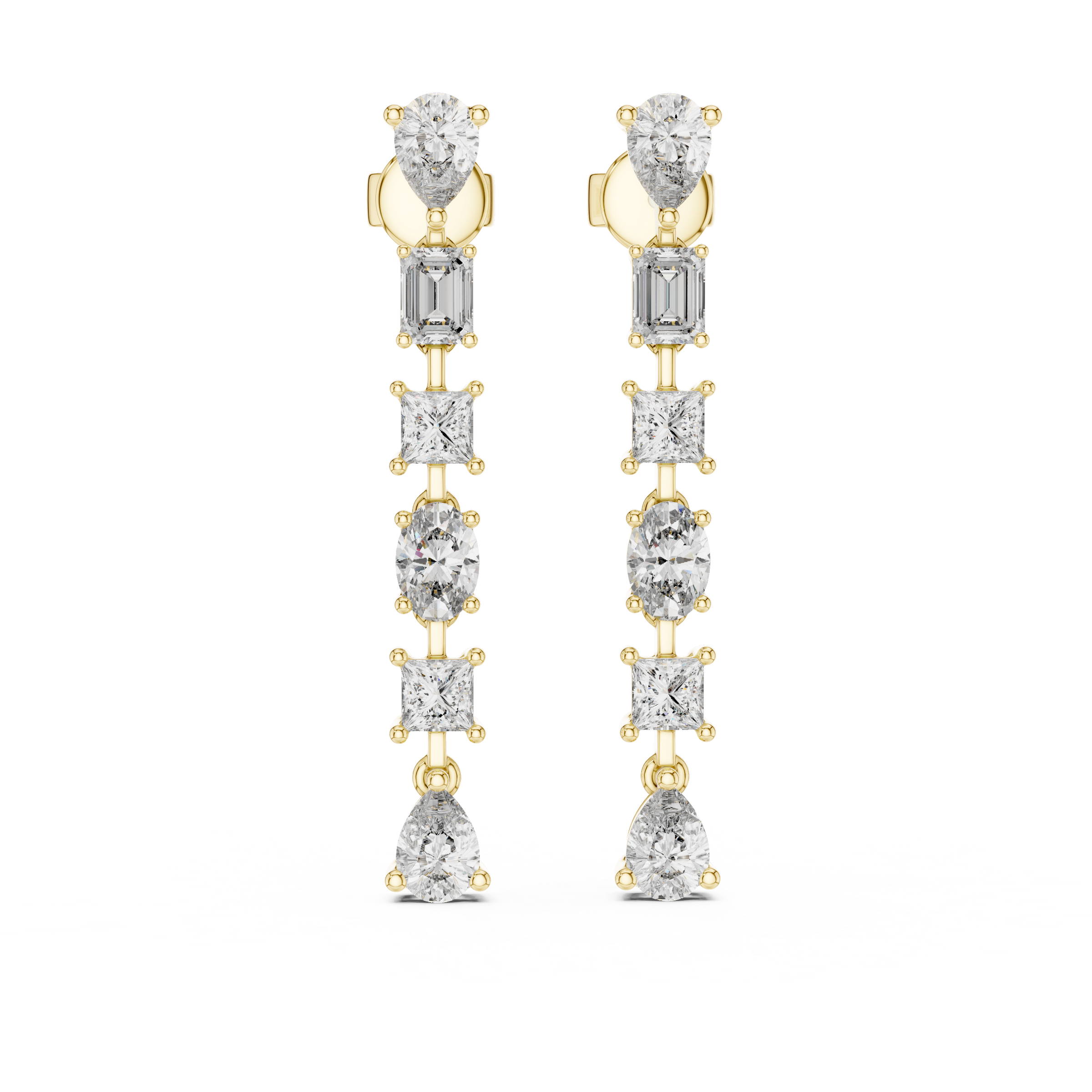 Multi Shape Lab-Grown Diamond Drop Earrings in 18K Gold | Pear Emerald Princess Oval Diamonds